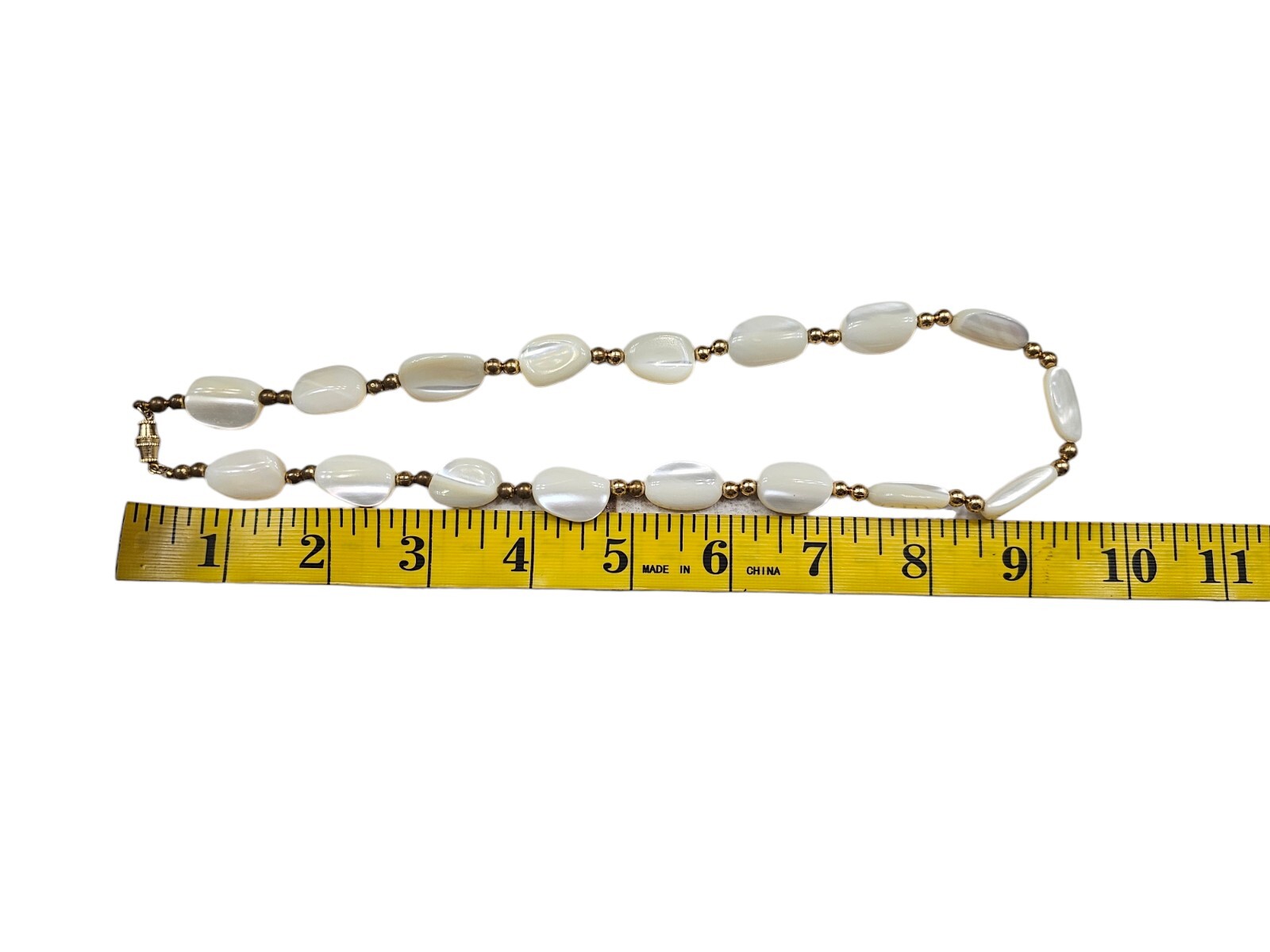 Vintage Iridescent Mother of Pearl Stone Necklace with Barrel Closure