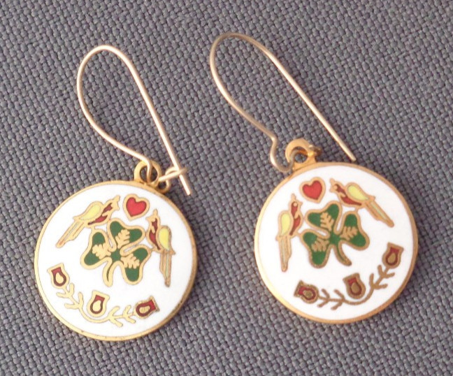 3 Pair Vintage Hex Signs Dangle Earrings 12 Point Star Unicorn Shamrock Hoffman