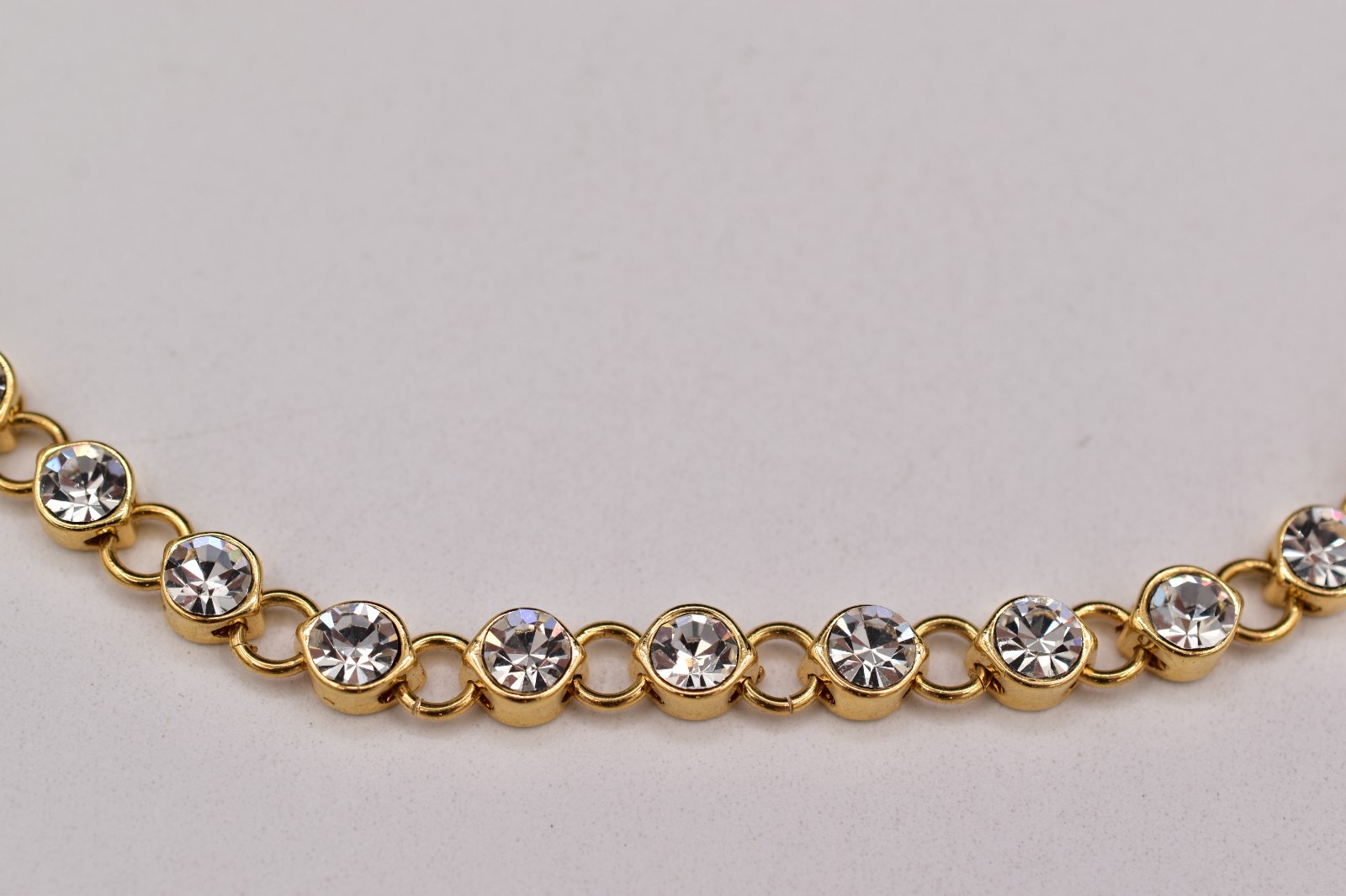 Vintage 50″ Gold Tone Clear Rhinestone Long Necklace Sparkle Crystal 1990s Bin3D