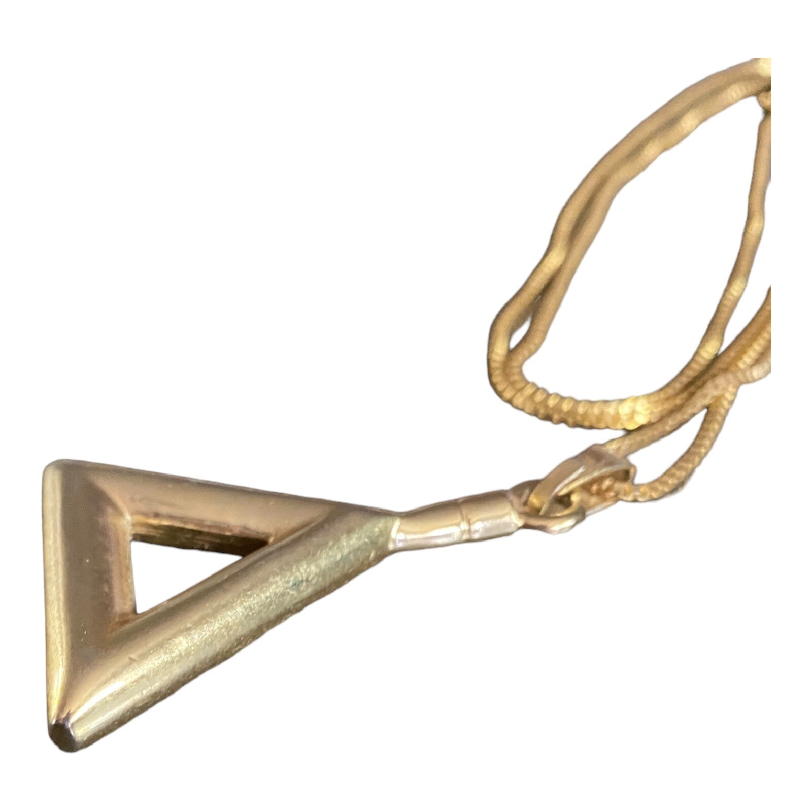 Vintage Yellow Gold Plated Triangle Pendant Necklace Chain B232