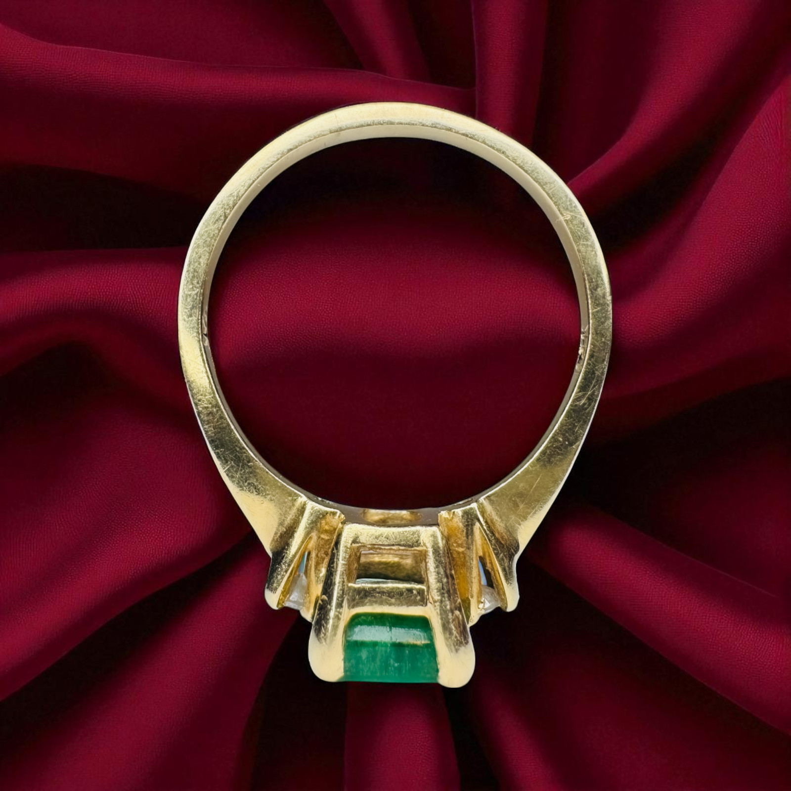 VINTAGE 14K Gold Natural Zambian Emerald & Diamond Ring 1.1CT Emerald Size 7