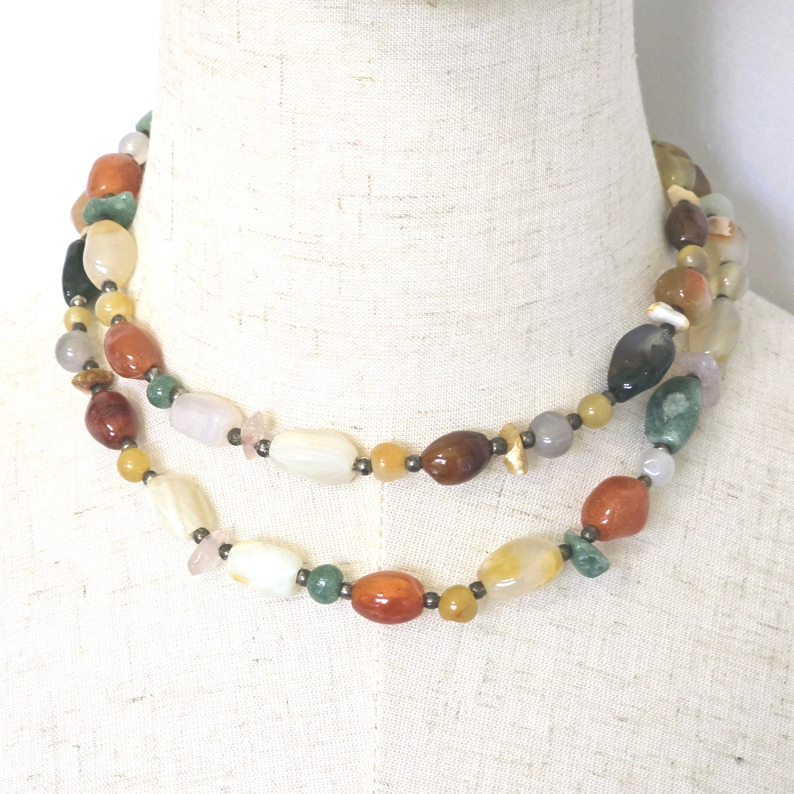 Antique Natural Carnelian Agate Jade Gemstone Bead Necklace 32″ Rare