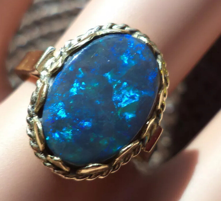 7 1/4 Vintage 14k APPROX 14×10 AUSTRALIA BLACK OPAL Ring