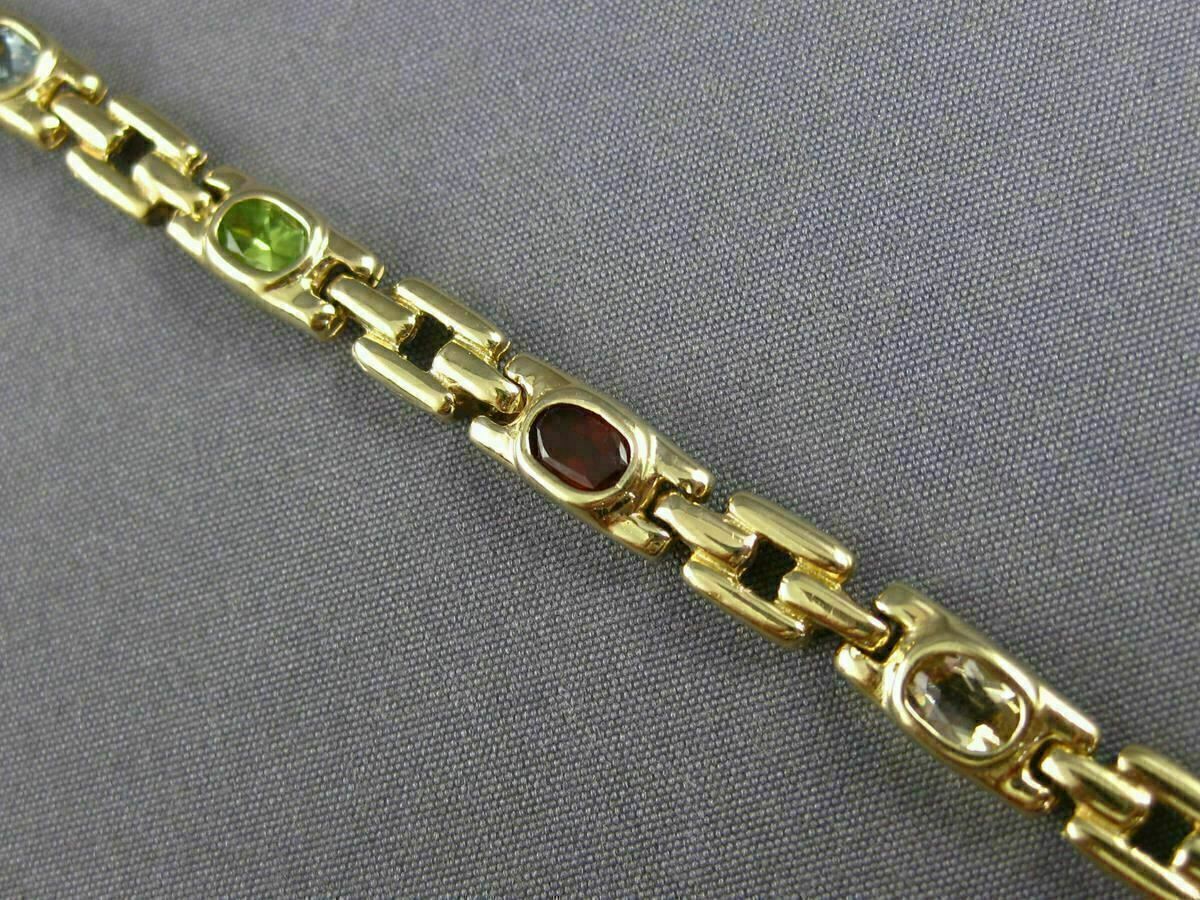 ESTATE WIDE 5.0CT AAA OVAL MULTI GEM 14K YELLOW GOLD SQUARE LINK BRACELET #22711