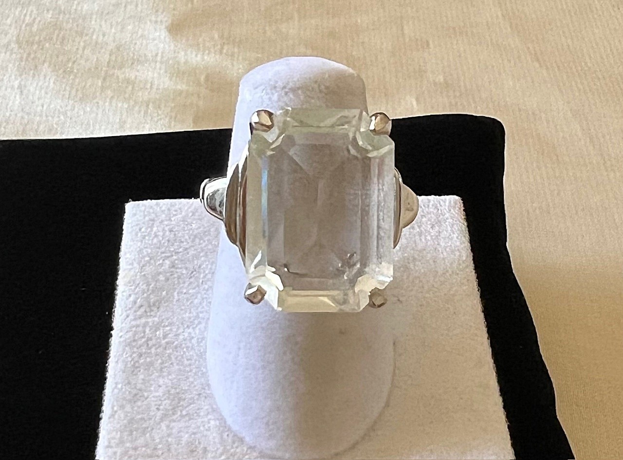 1960s Vintage VENDOME adjustable cocktail ring, w/ clear glass emerald-cut stone