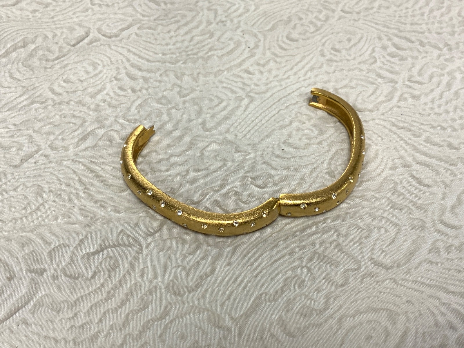 Vintage Swarovski Swan Gold Tone Signed Crystal Pave Hinged Bangle Bracelet