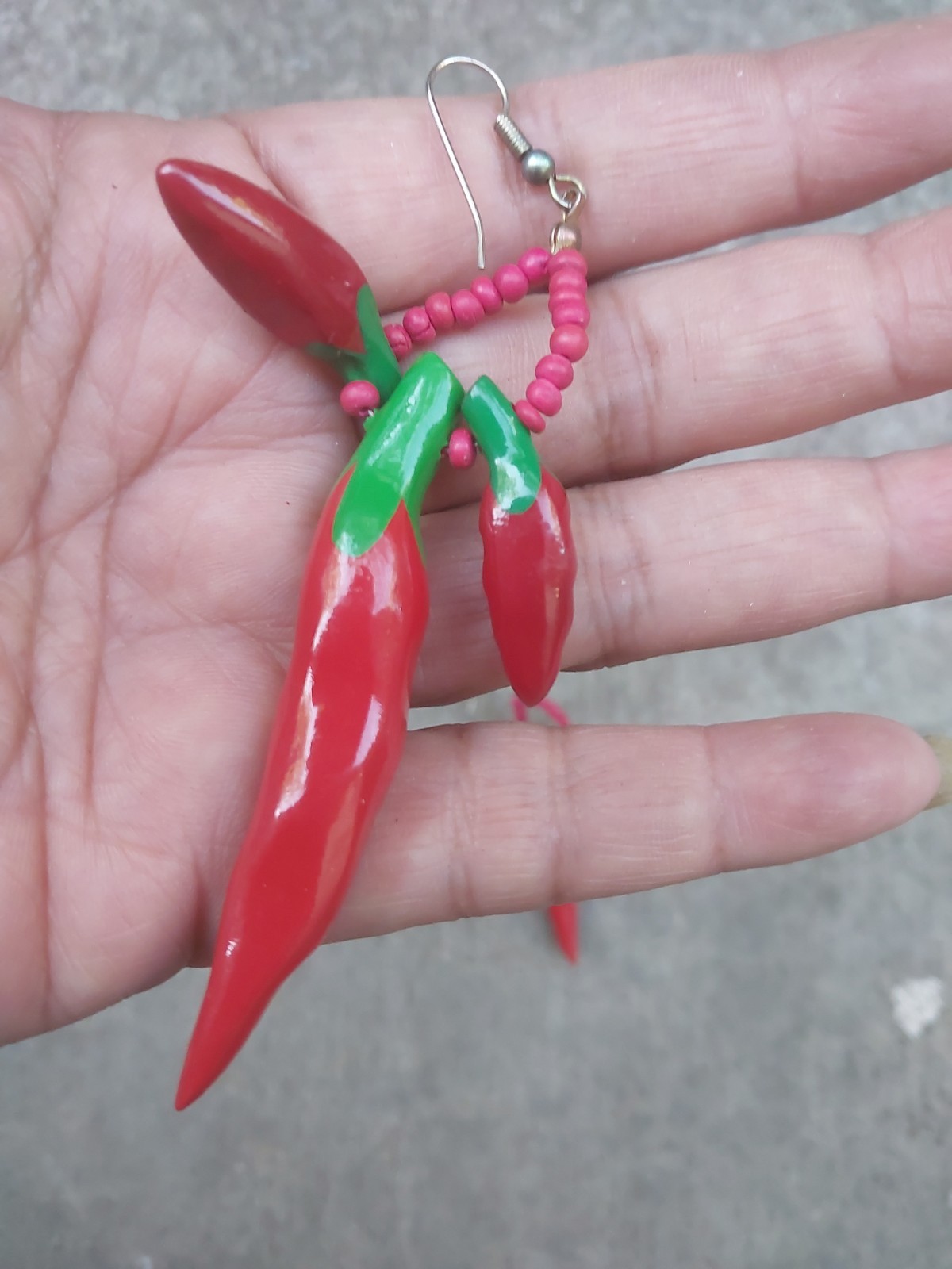 Ladies Red & Green Hot Chili Pepper Dangle Drop Earrings