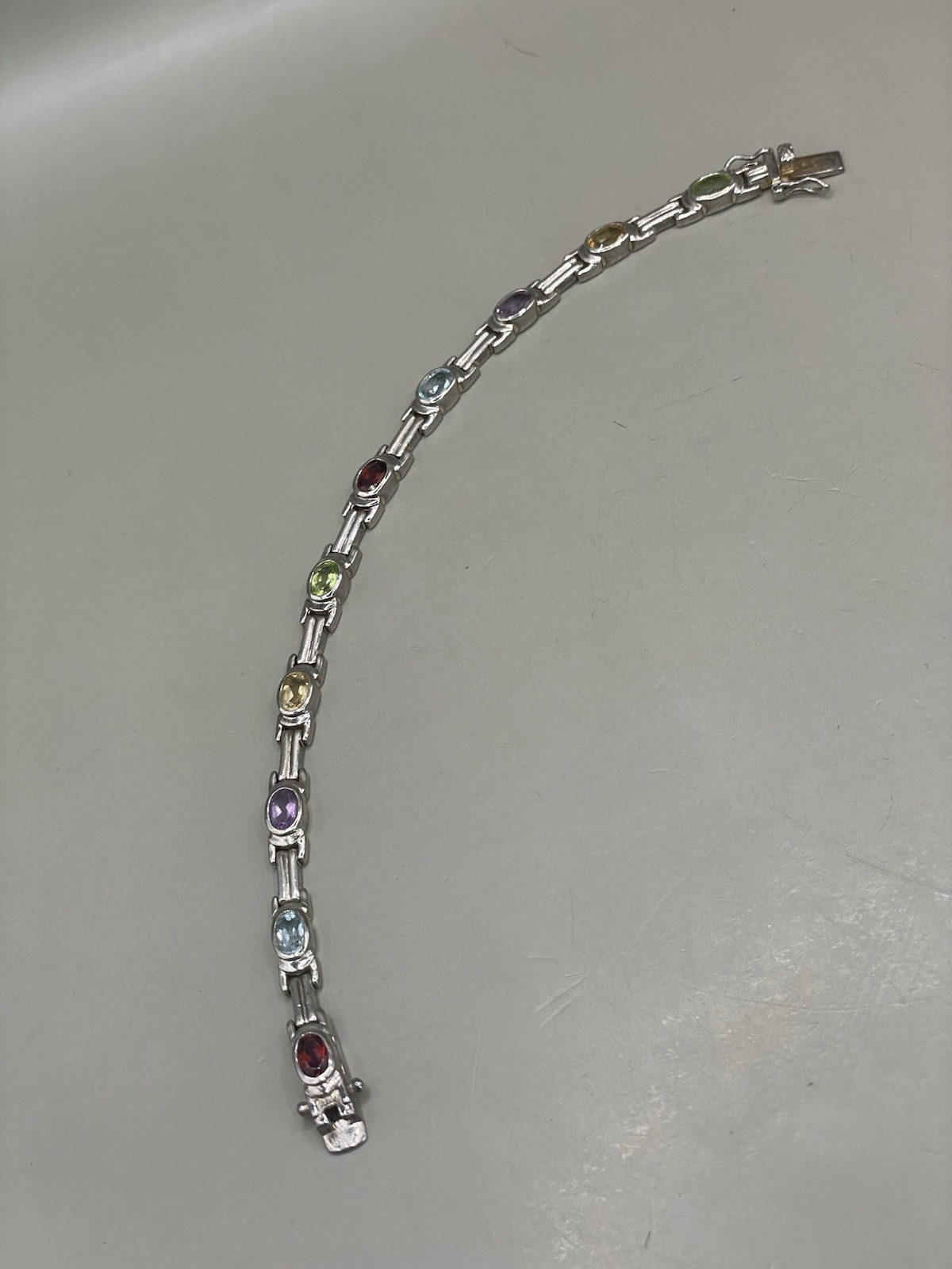 925 Sterling Silver Signed DBJ Genuine Multi Gemstones Tennis 7.25” Bracelet