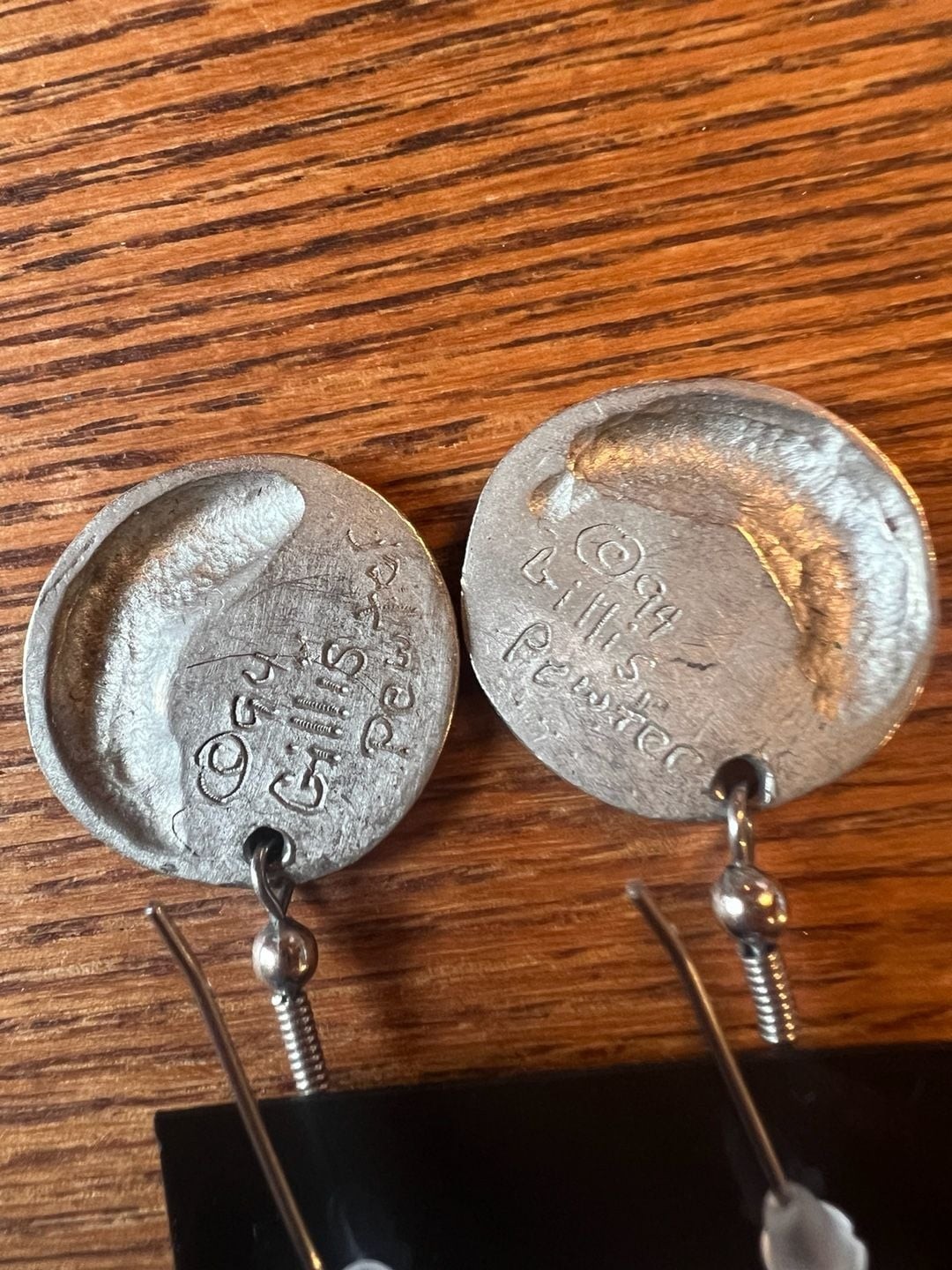 Vintage 1994 Gillis Pewter Celestial Moon and Star Dangle Earrings
