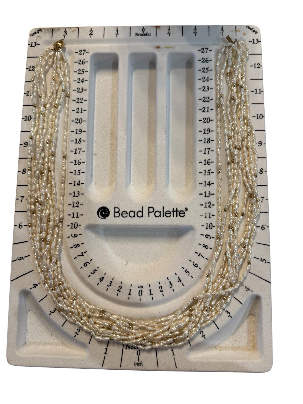 24” Multi-strand Freshwater Pearl 14k Gold Clasp Necklace Gold Beads 10 Strands