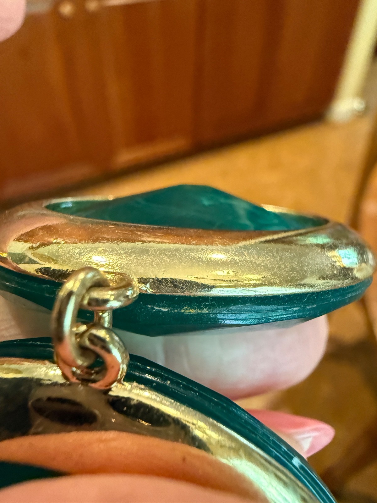 Emerald Green Lucite Necklace Gold Tone Statement Runway Large