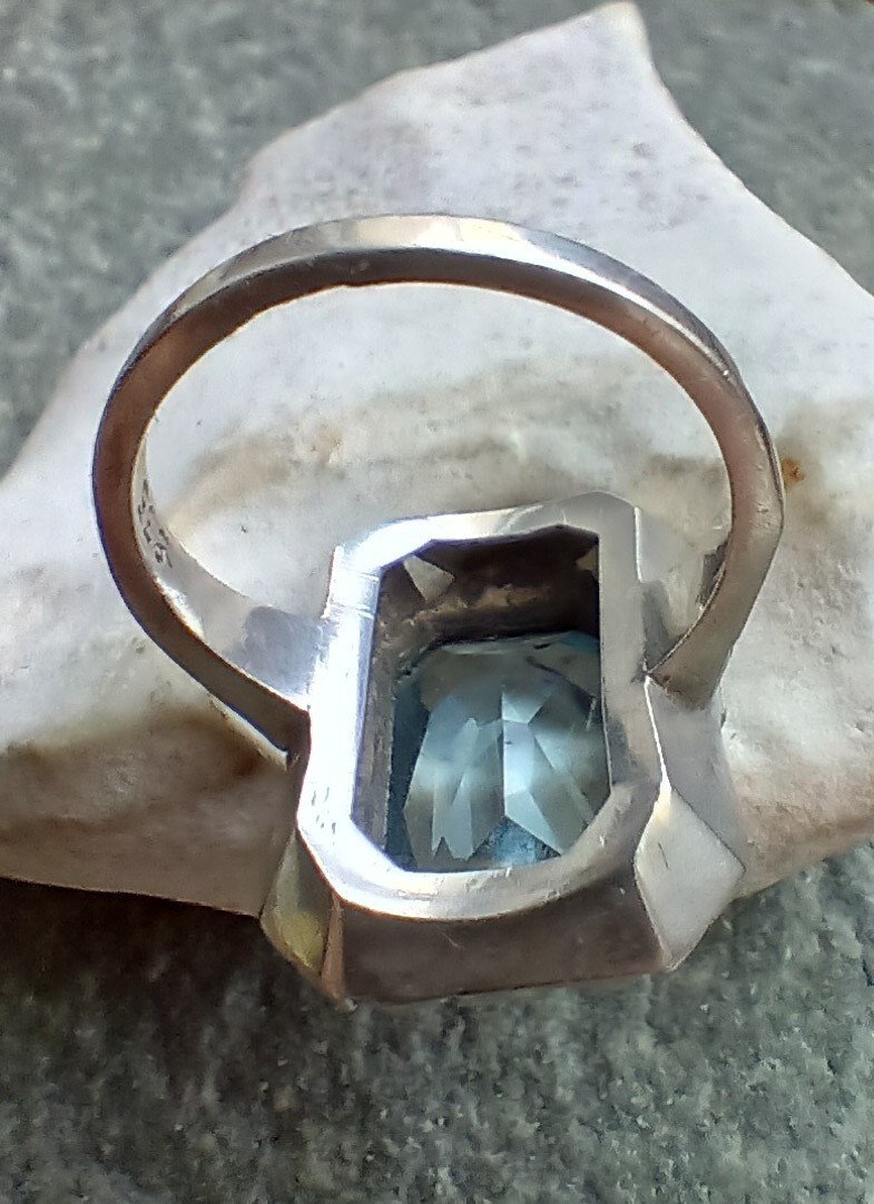 Original German Art Deco Period 1930s Aquamarin Colour Spinel 835 Silver Ring