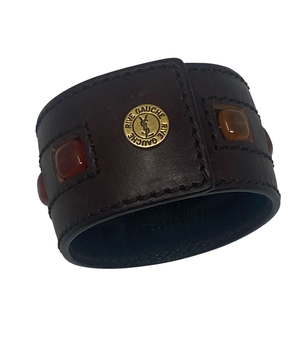Yves Saint Laurent Vintage Brown Rive Gauche Leather Cuff Bracelet YSL