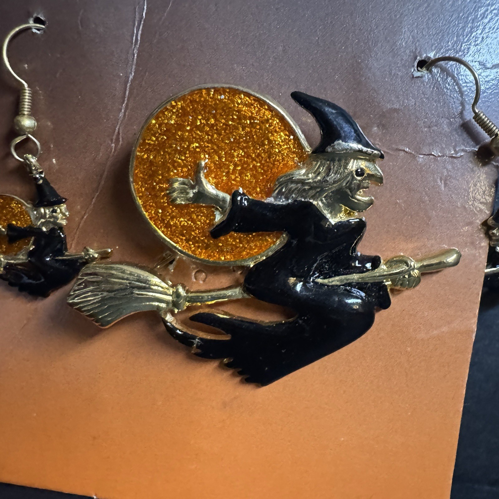 Vintage Flying Witch Brooch & Earrings Set BOO-TIQUE Mystic Industries New