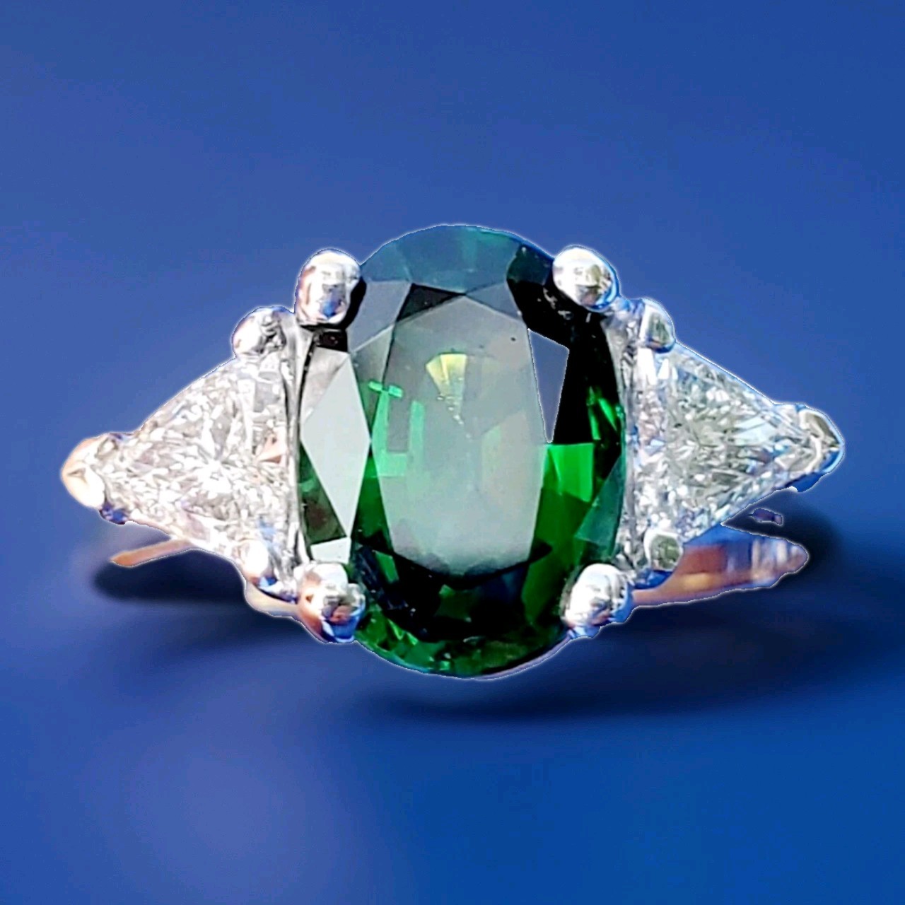 Original EARTH MINED Tourmaline DIAMOND Deco Engagement Ring 14K WHITE GOLD S 7