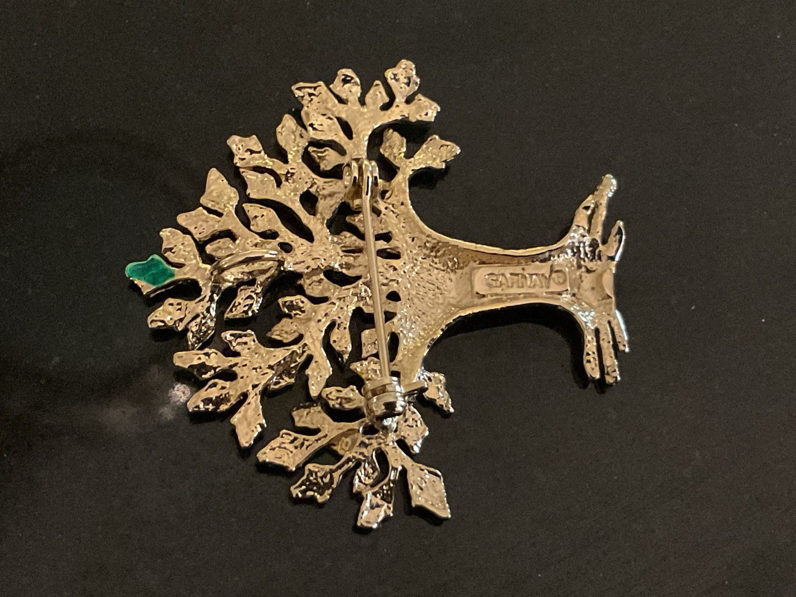 GARNAY Vintage ‘Tree Of Life’ Gold Tone & Enamel Brooch/Pendant 1 5/8” X 1 1/4”