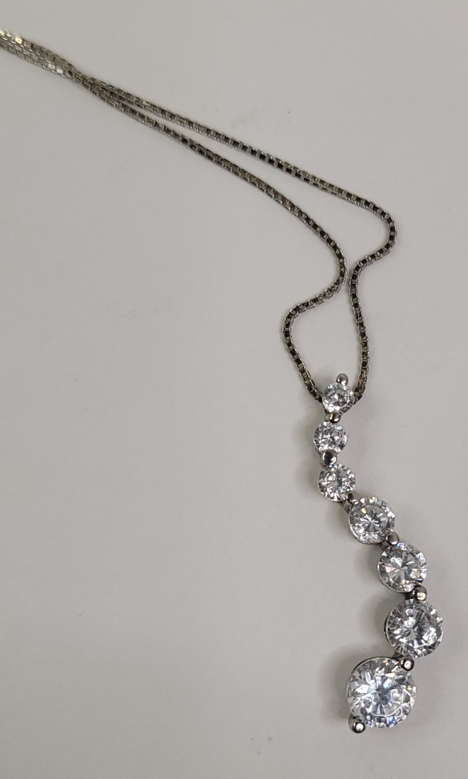Signed S Sterling 925 Italy Cubic Zircon CZ 1.75” Journey Pendant 18” Necklace