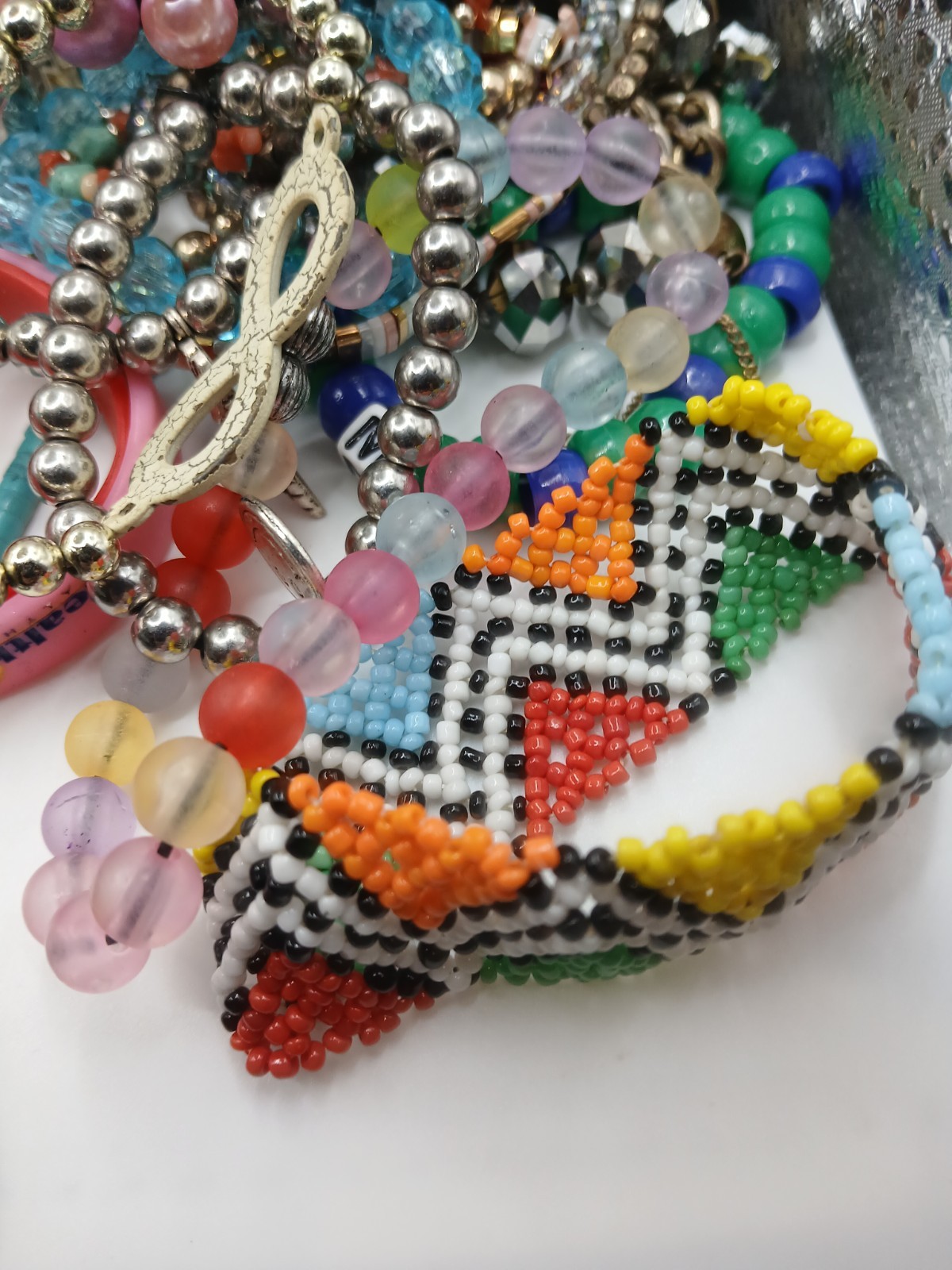 Stretch Bracelet Bulk Lot Rubber Silver Toned Colorful Assorted Jewelry Wearable