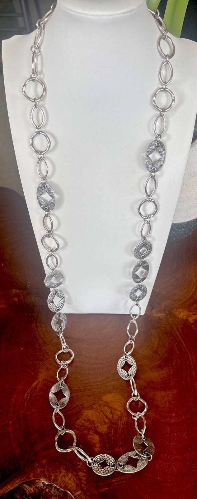 Signed Statement 38” Chunky Silver tone Mixed Metal Work Chain Necklace