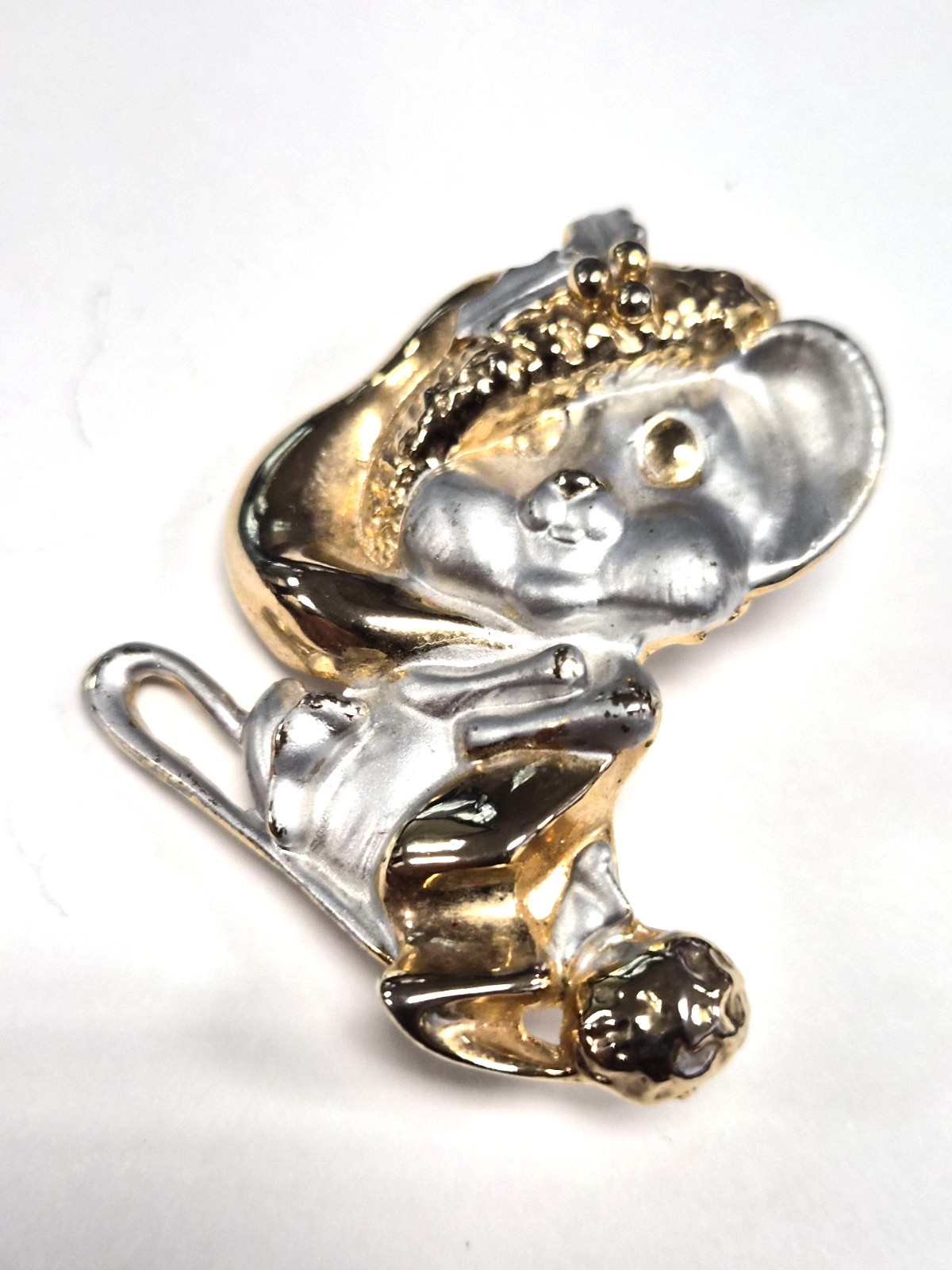 Vintage 80’s Mixed Metal Silver & Shiny Gold Tone Christmas Mouse Pin / Brooch