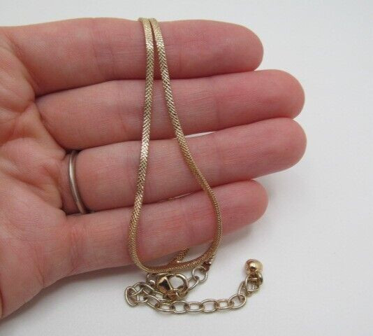 Yellow Gold Tone Checkerboard 2.25mm Wide Chain Necklace 16.5 to 19.75 In