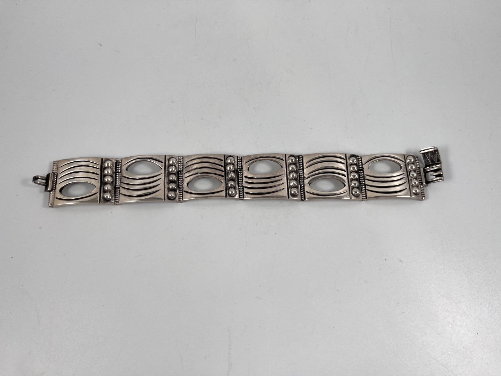 STERLING SILVER MODERNIST VINTAGE MEXICAN PANEL BRACELET 7.5 in