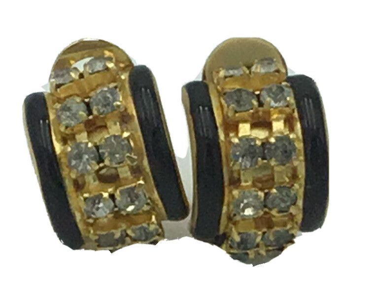 Vtg INAR I.N.A.R Italy Rhinestone gold tone clip On Hoop earrings