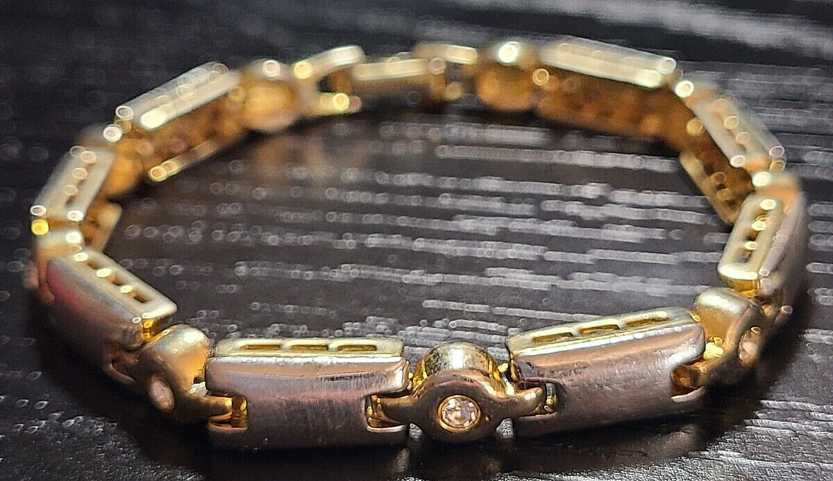 VINTAGE STUNNING GOLD SILVER TONE CLEAR CRYSTAL BRACELET