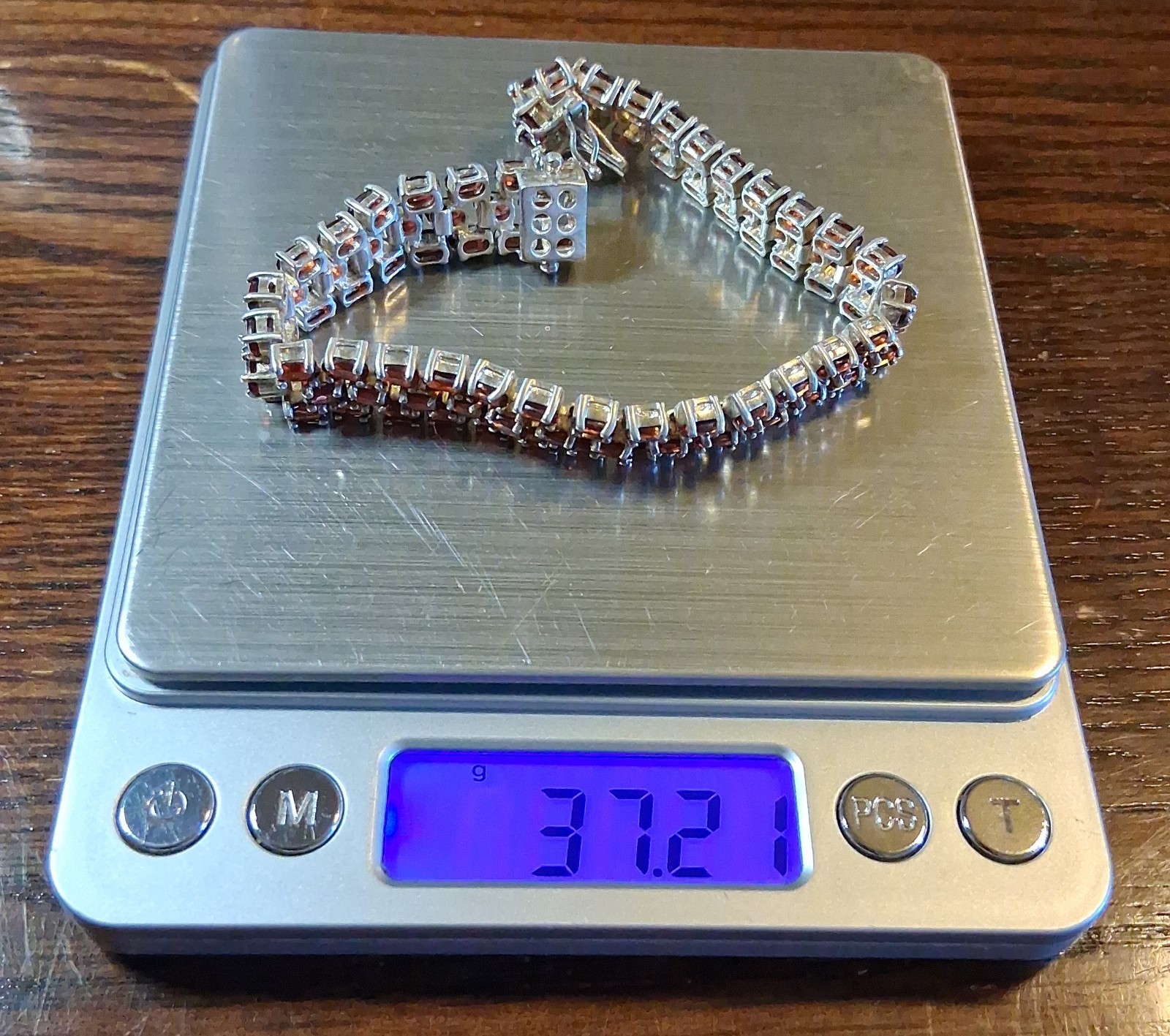 Vintage 1990s Sterling Garnet CZ Tennis Bracelet 37grams See Pics/Description