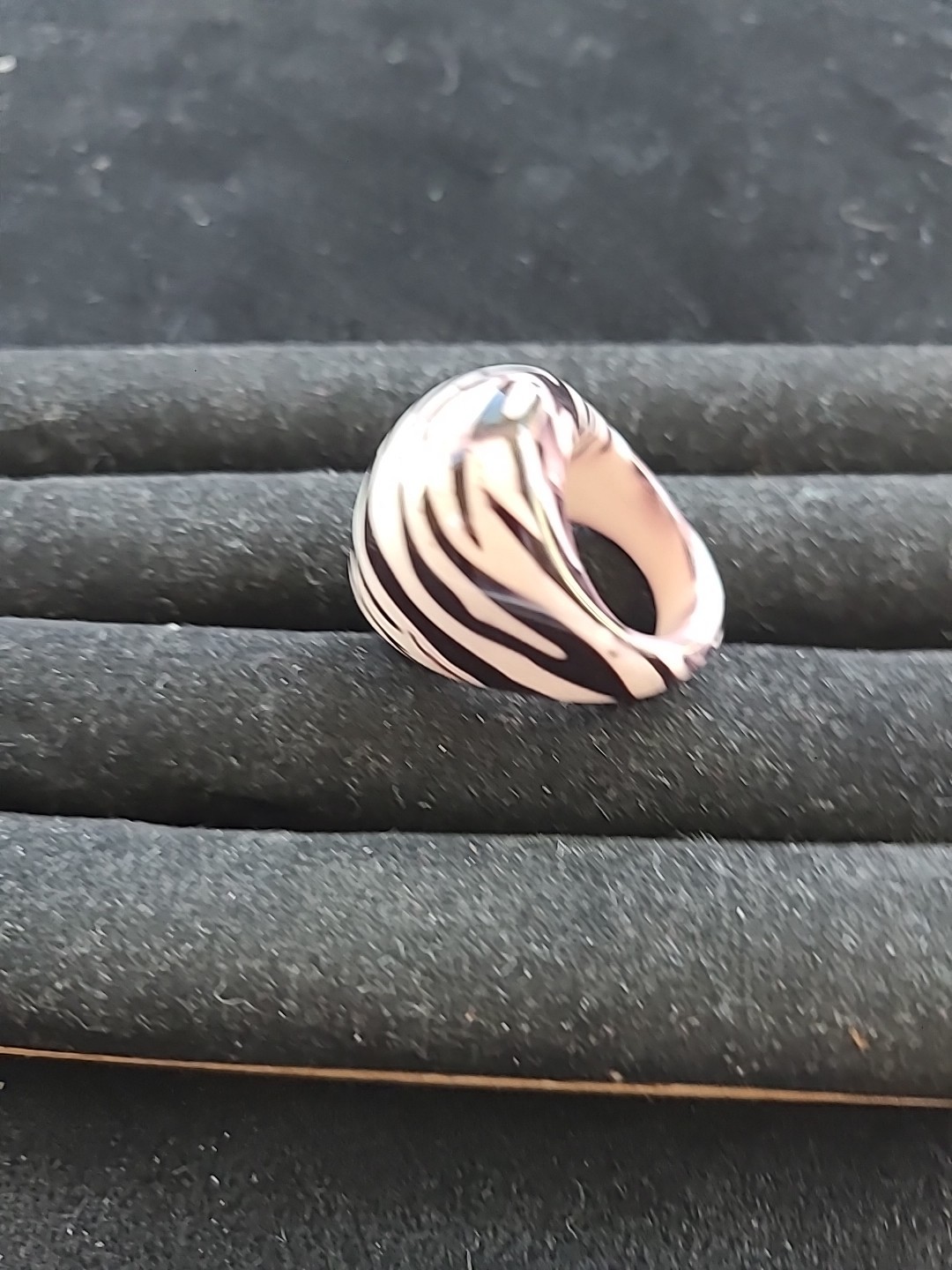 Zebra Print Acrylic Ring Chunky Dome Cocktail Statement Resin Plastic Size 7