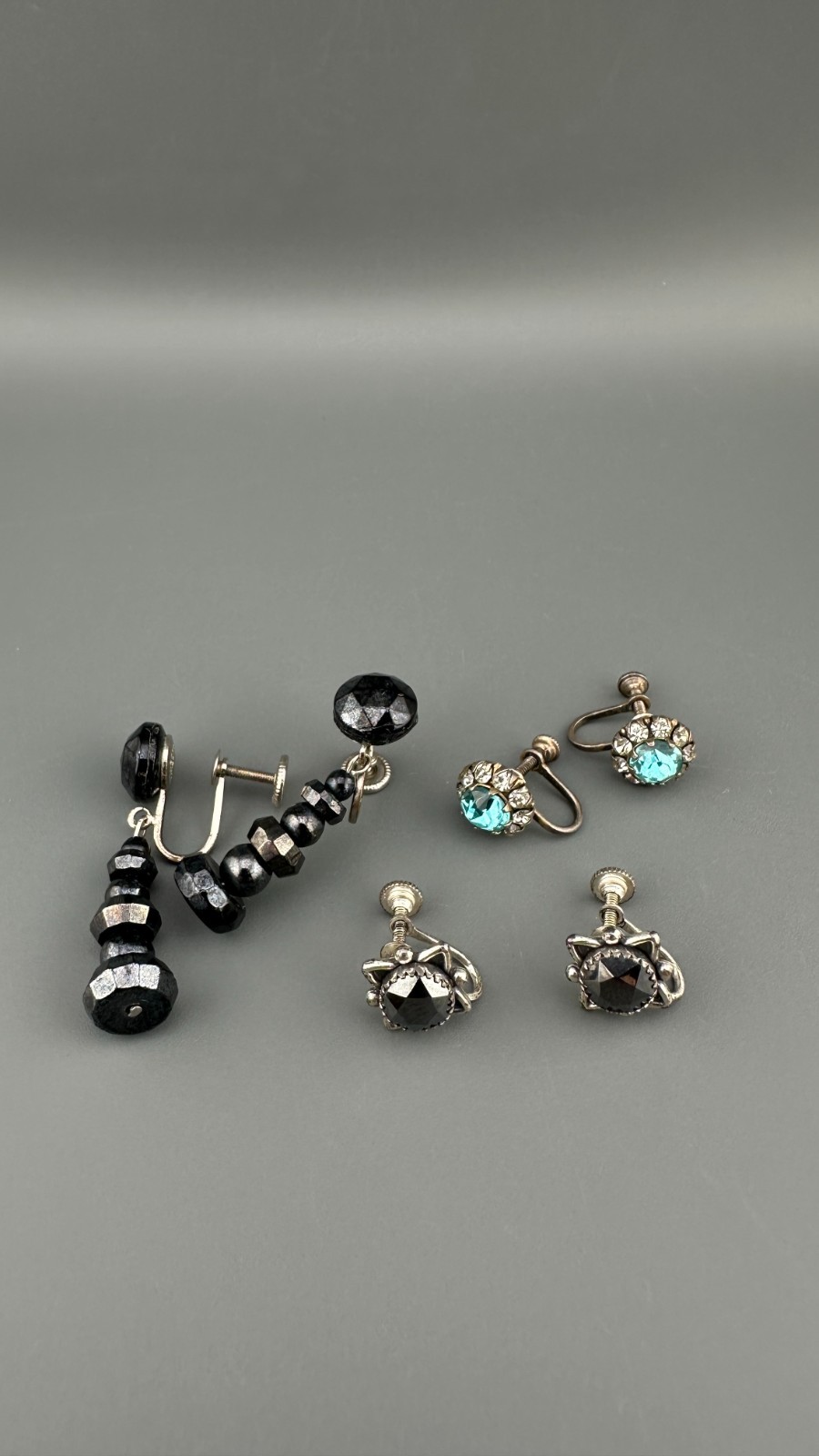 Vintage Earrings Lot Sterling Silver Gemstone Crystal Screw Back Blue Hematite