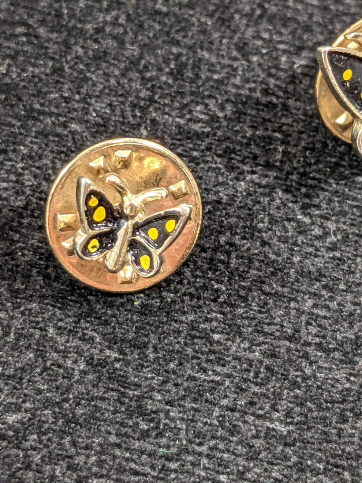 Vintage Gold Tone Set Of Two Black Yellow Butterfly Pins 15189