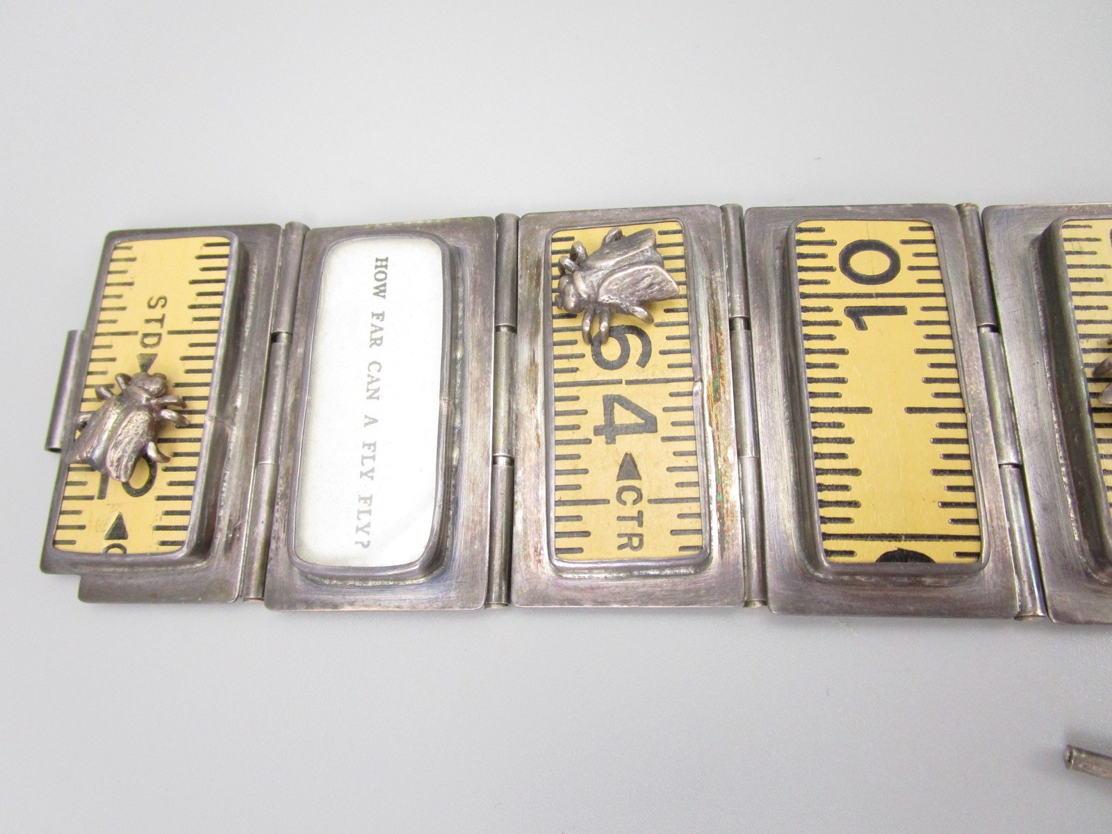 UNUSUAL ARTISAN LISA FIDLER STERLING WOOD RULER INSECT FOUND OBJECT BRACELET