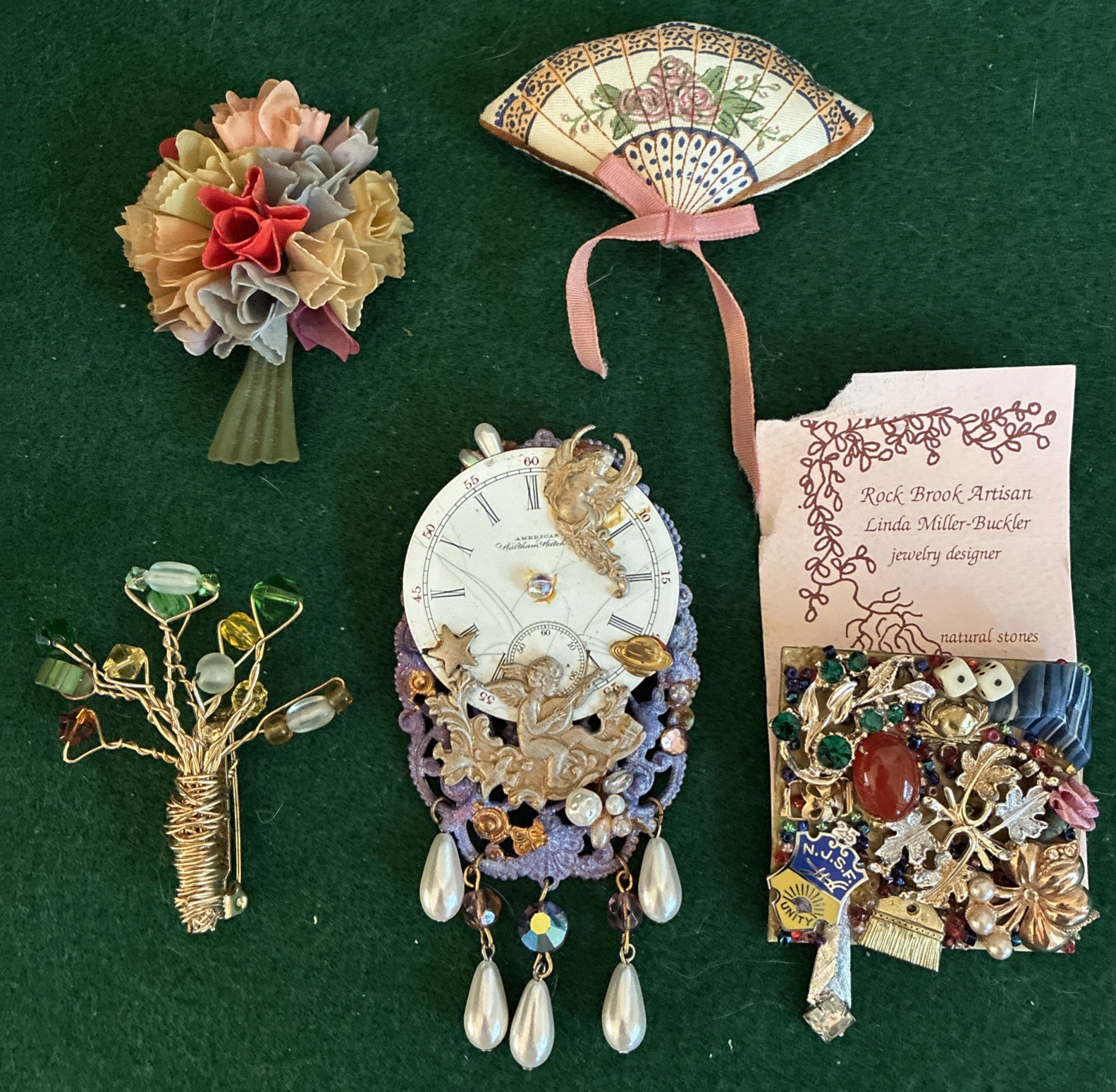 Vintage to Modern Artisan Jewelry Lot of 5 OOAK Hand Made Crafted Brooches Pins