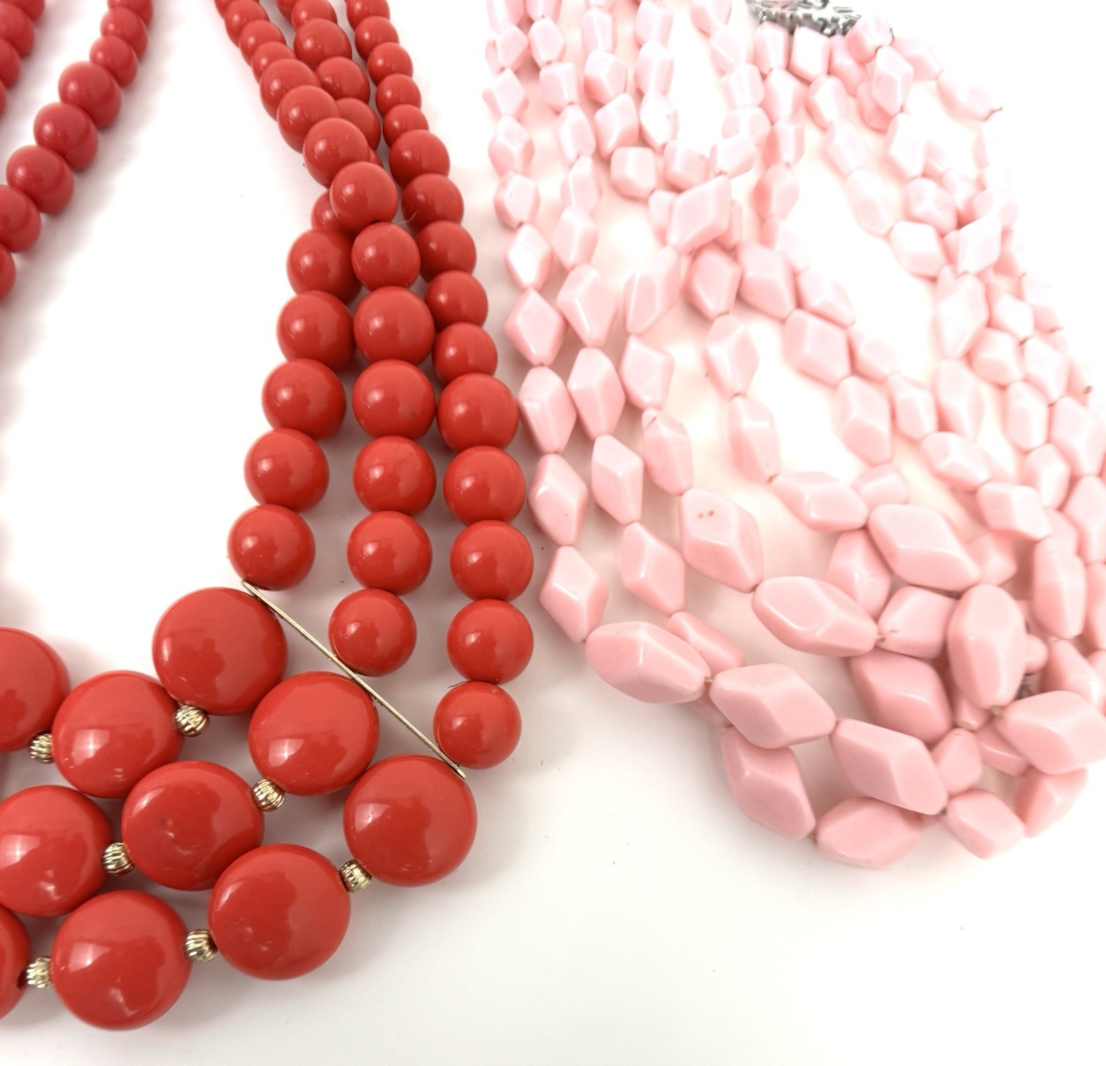 Lot 9 Vintage Style Beaded Necklaces Red Pink Orange Lucite Acrylic Retro