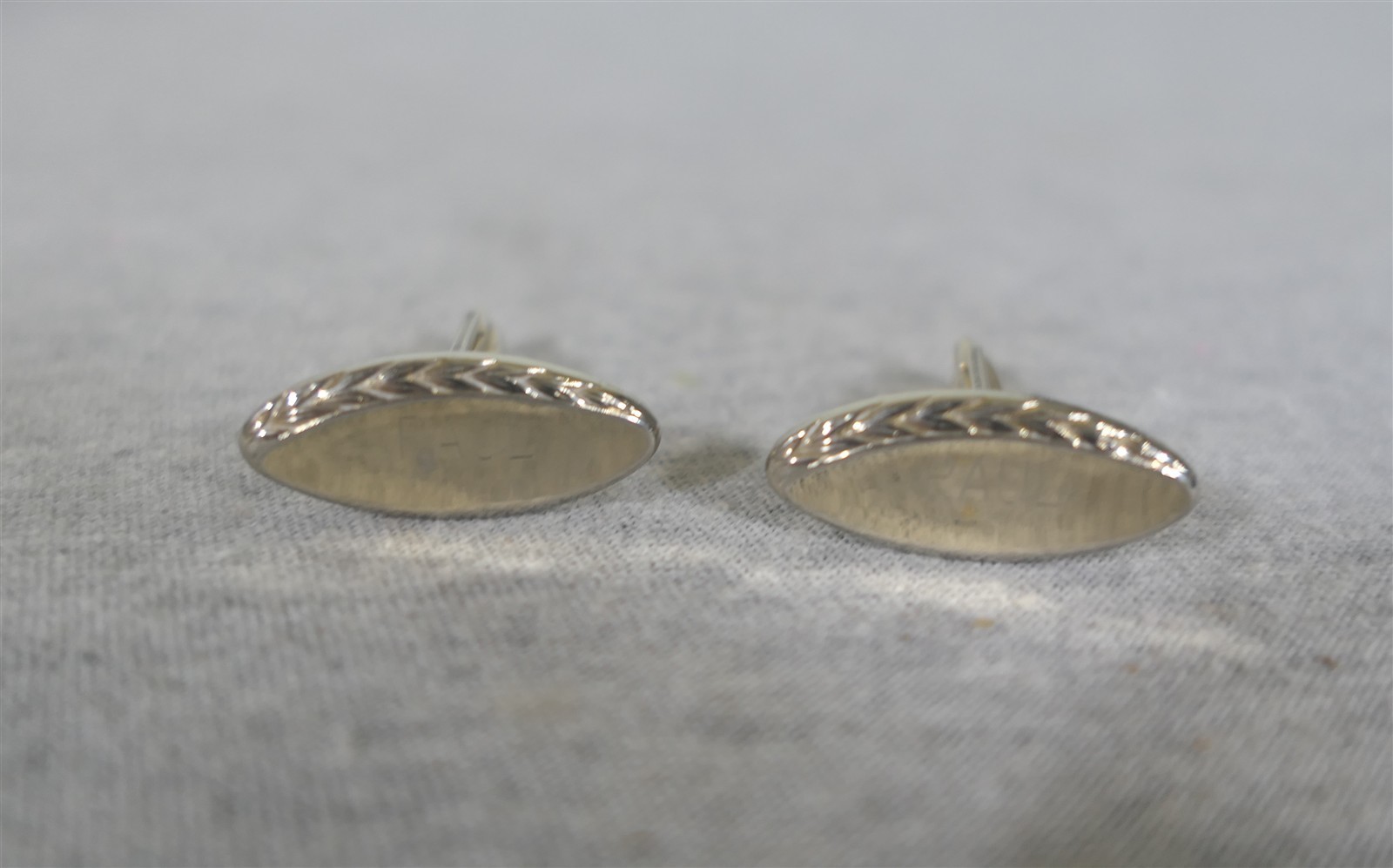 Vintage Pair Gold Tone Metal Alloy Personalized “Paul” Leaf Frond Cufflinks