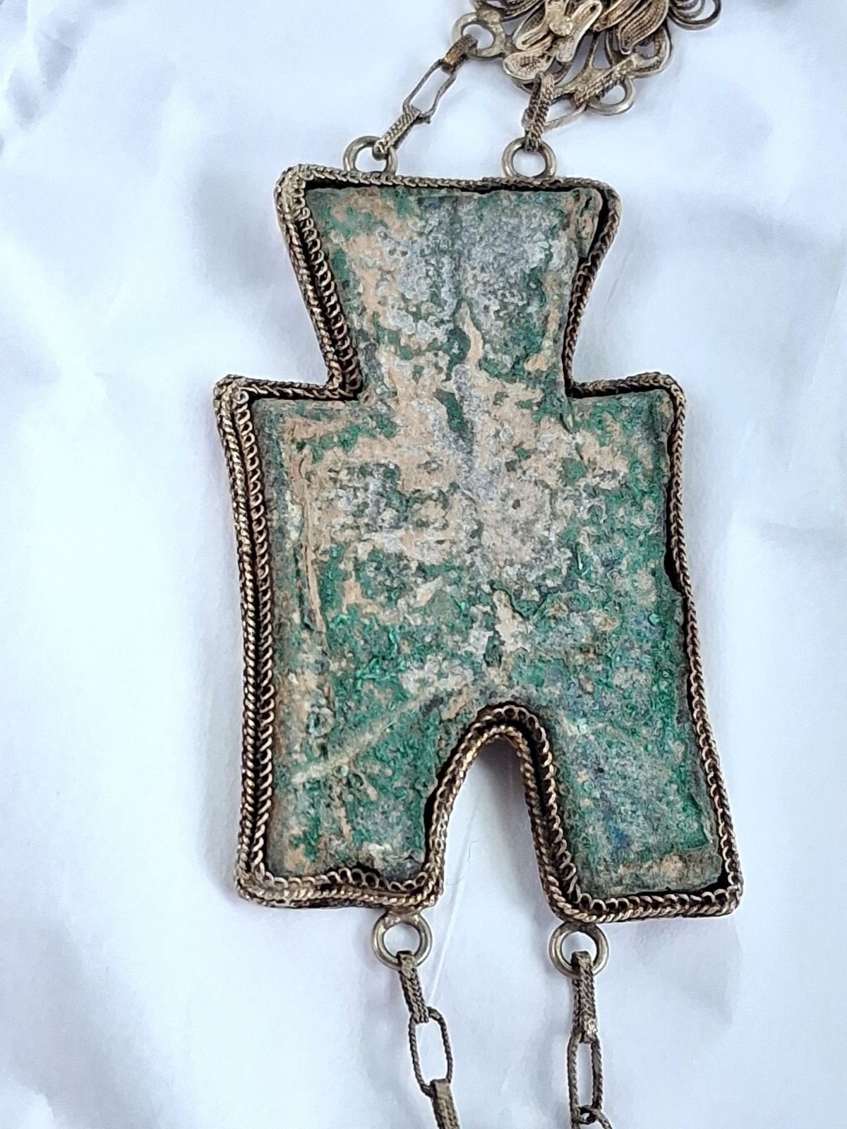 Rare Refined Art Deco Chinese Export Filigree Necklace Spade Money YAN