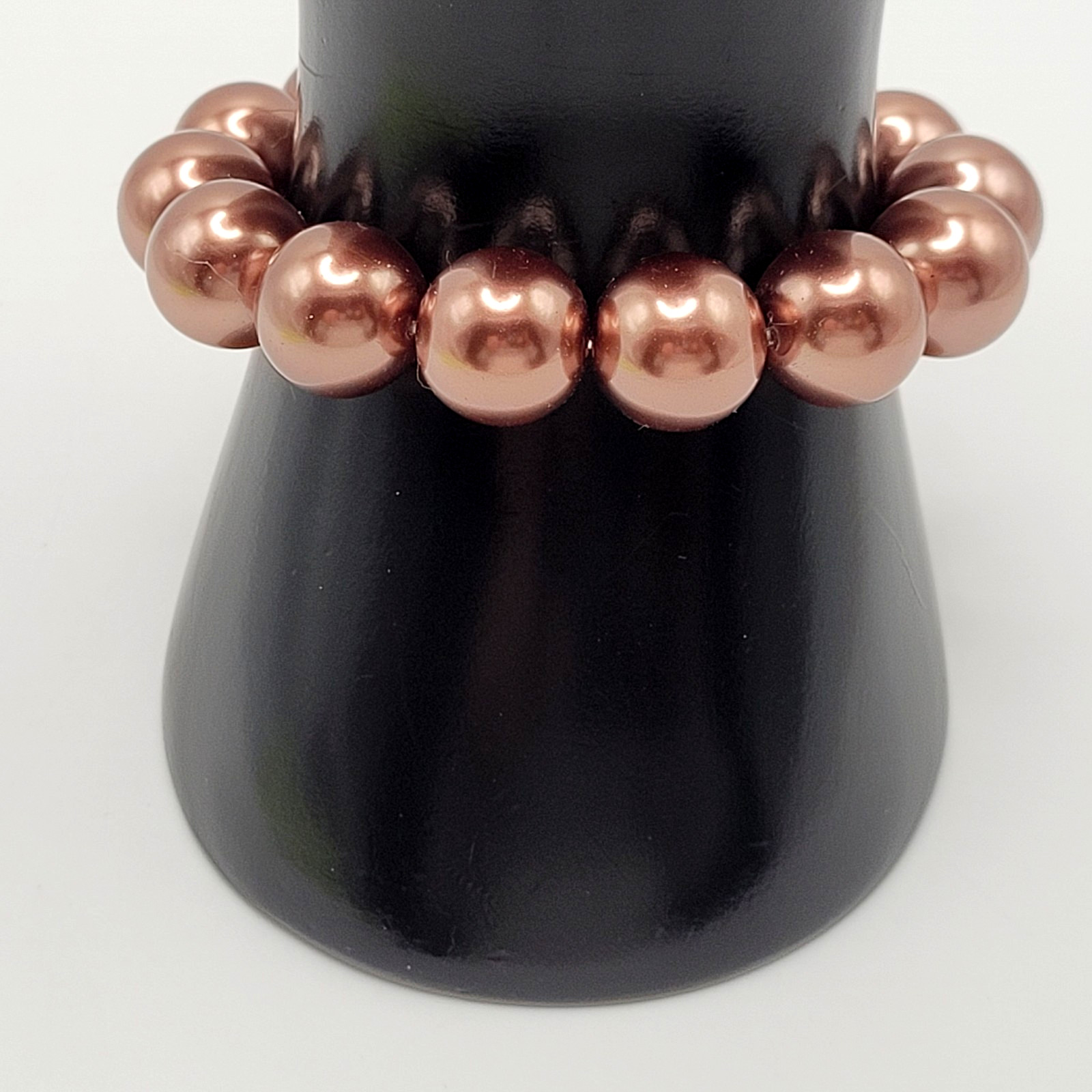 Hematite Chunky Rose Gold Coppery Metallic Hue Round Beaded Stretch Bracelet
