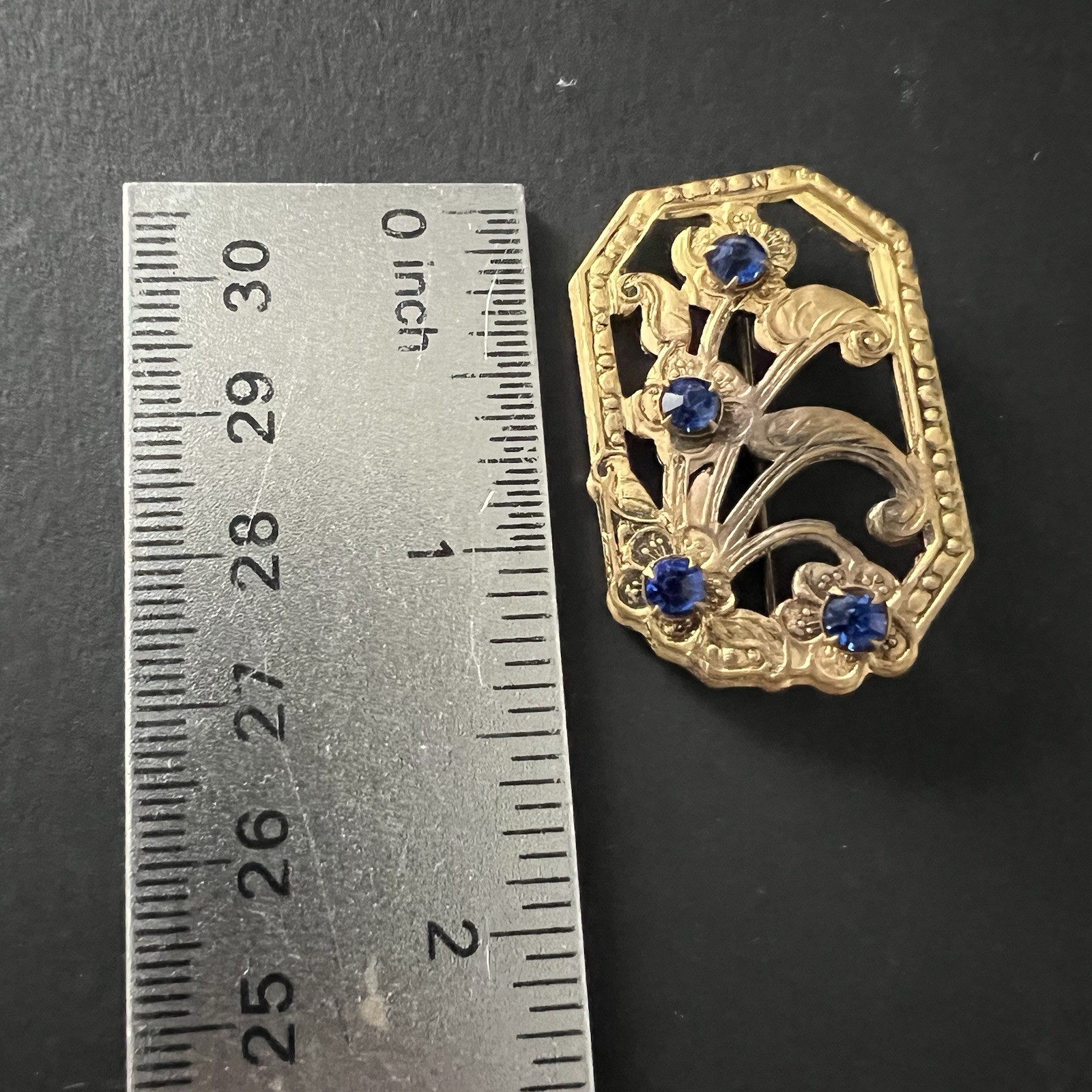 Art Deco Rectangle Floral Openwork Flower Brooch Rhinestones Antique Vtg Old Pin