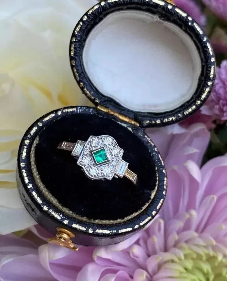 2.12Ct Art Deco Style Lab Created Emerald Anniversary 14K White Gold Finish Ring