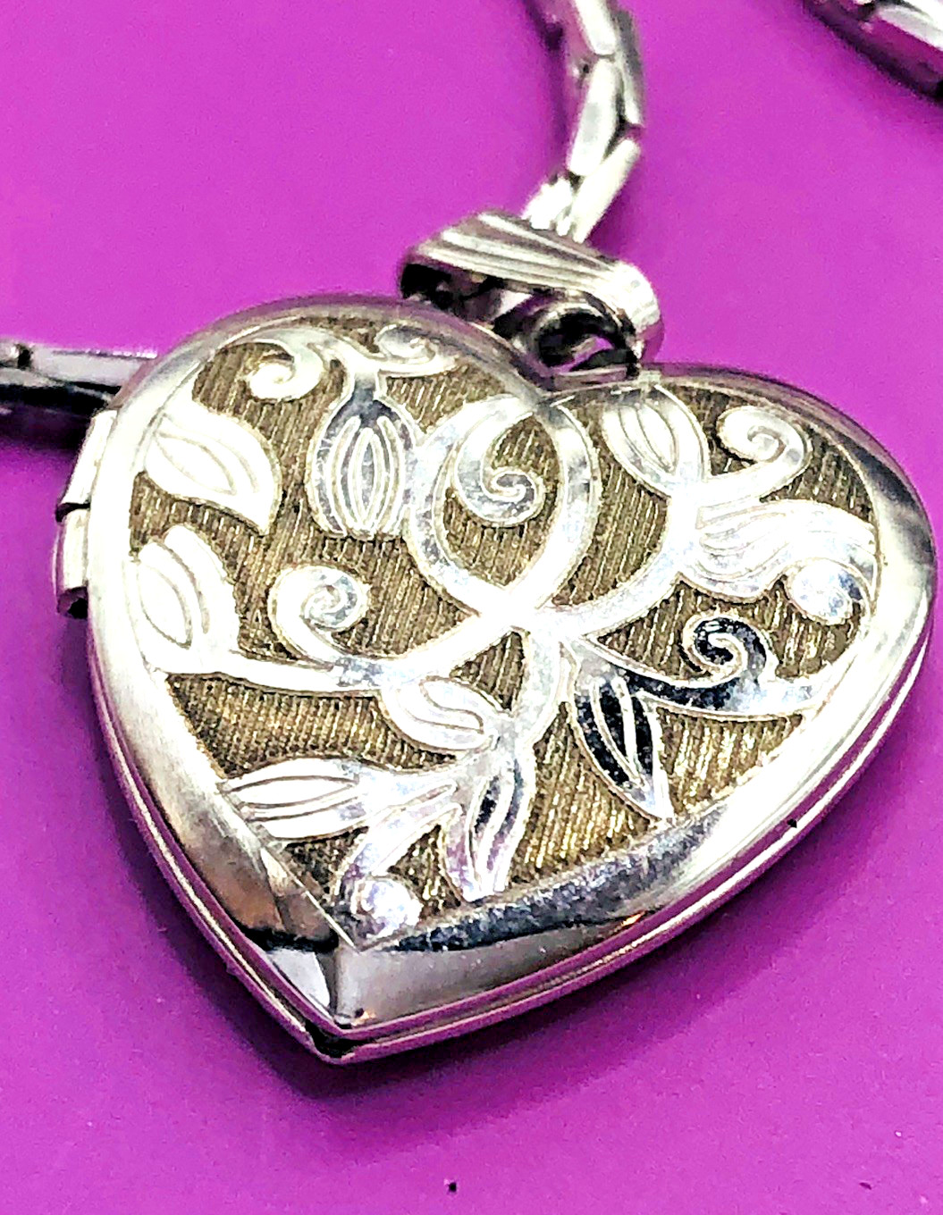 Vtg. GIVENCHY 25 In Silver Tone Chain with Sterling Silver Heart Locket.