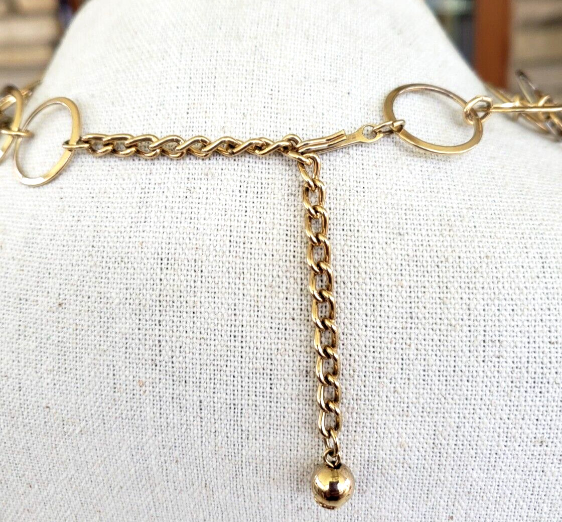 Vintage 3 Strand Circle Chain Gold Tone Layered Necklace 18.25″ Adjustable