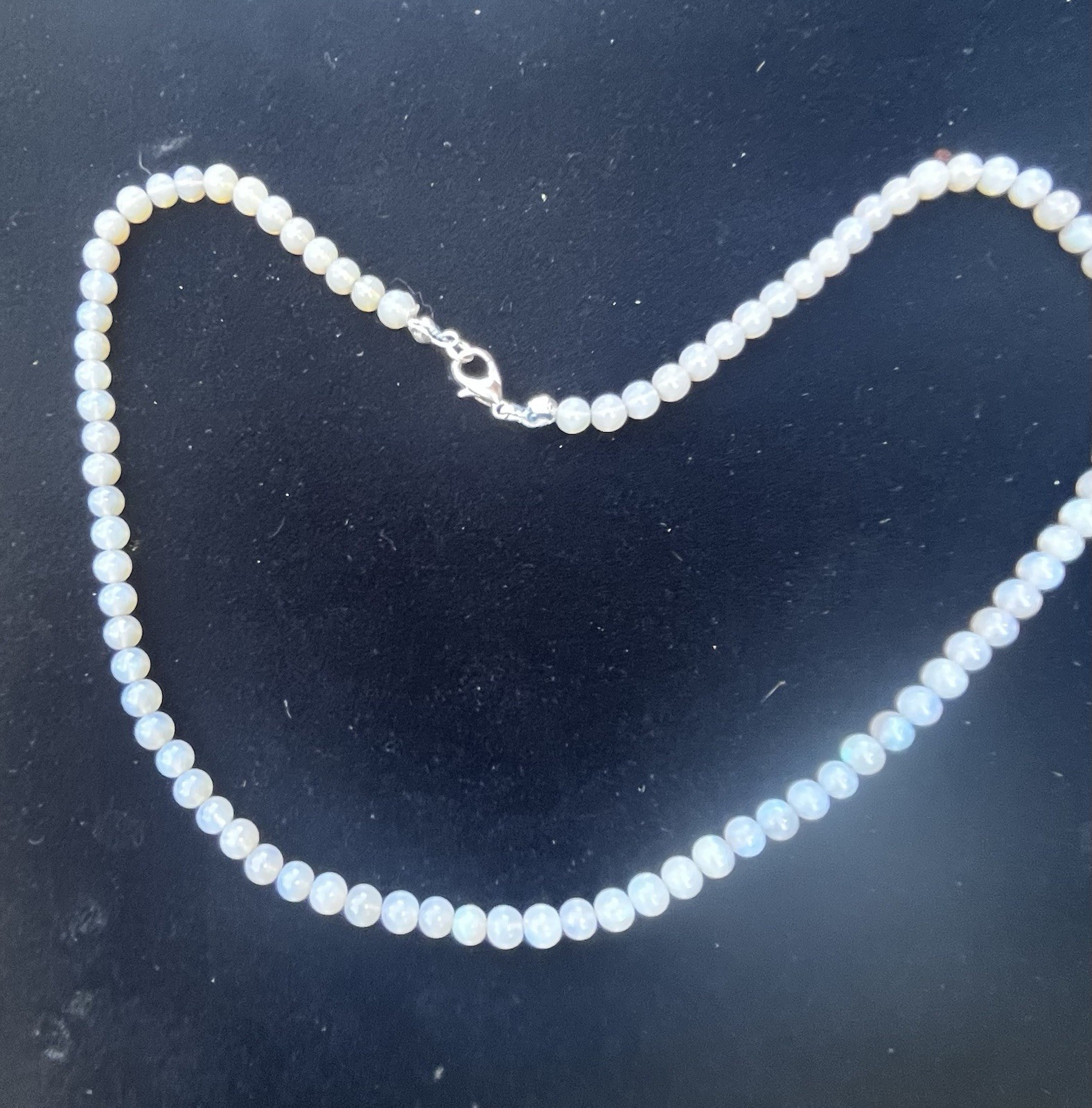 Australian Opal Bead Necklace SS Silver Clasp Round Beads Good Color 18” #1