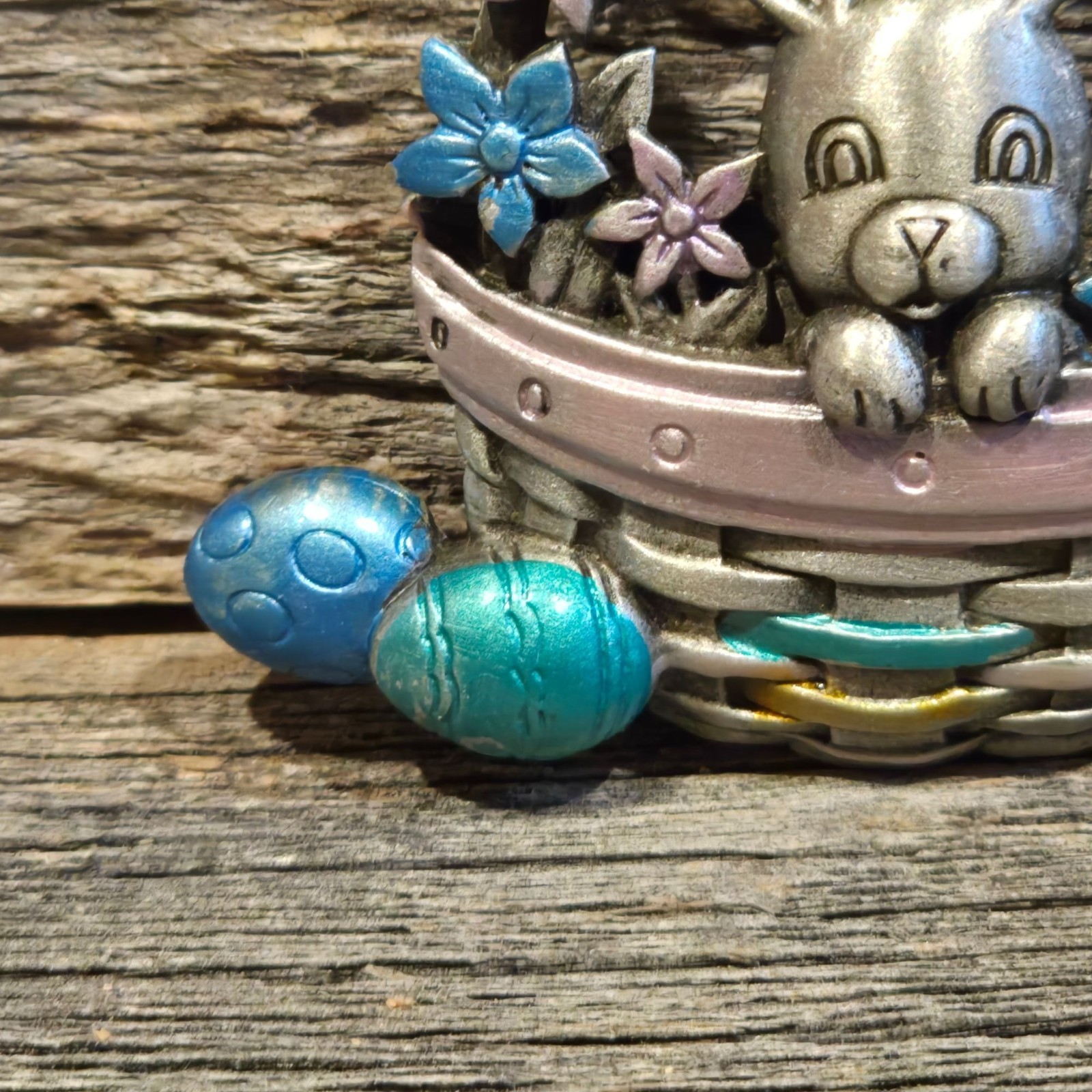Vintage JJ Bunny Easter Basket Brooch Jonette Jewelry Rabbit Spring Holiday Eggs