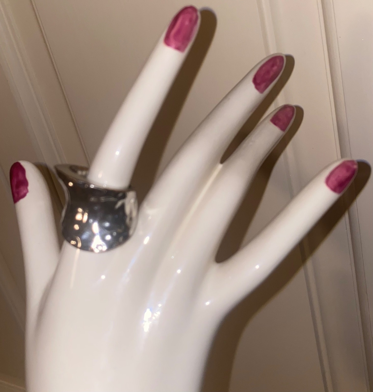 Vintage Silver Chunky Dome Ring Hammered Liquid Metal Futuristic Unisex Jewelry