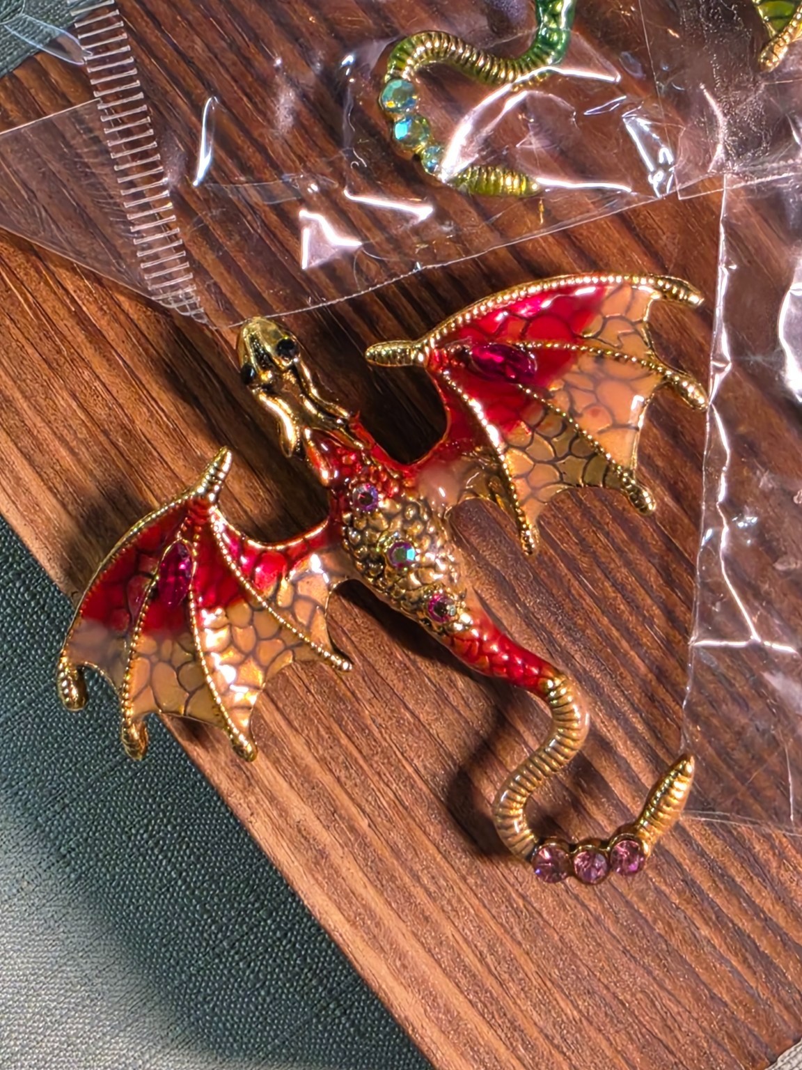 Dragon Jewelry Lot Brooch Pins & Pendant Fantasy Rhinestone Enamel Gold Tone New