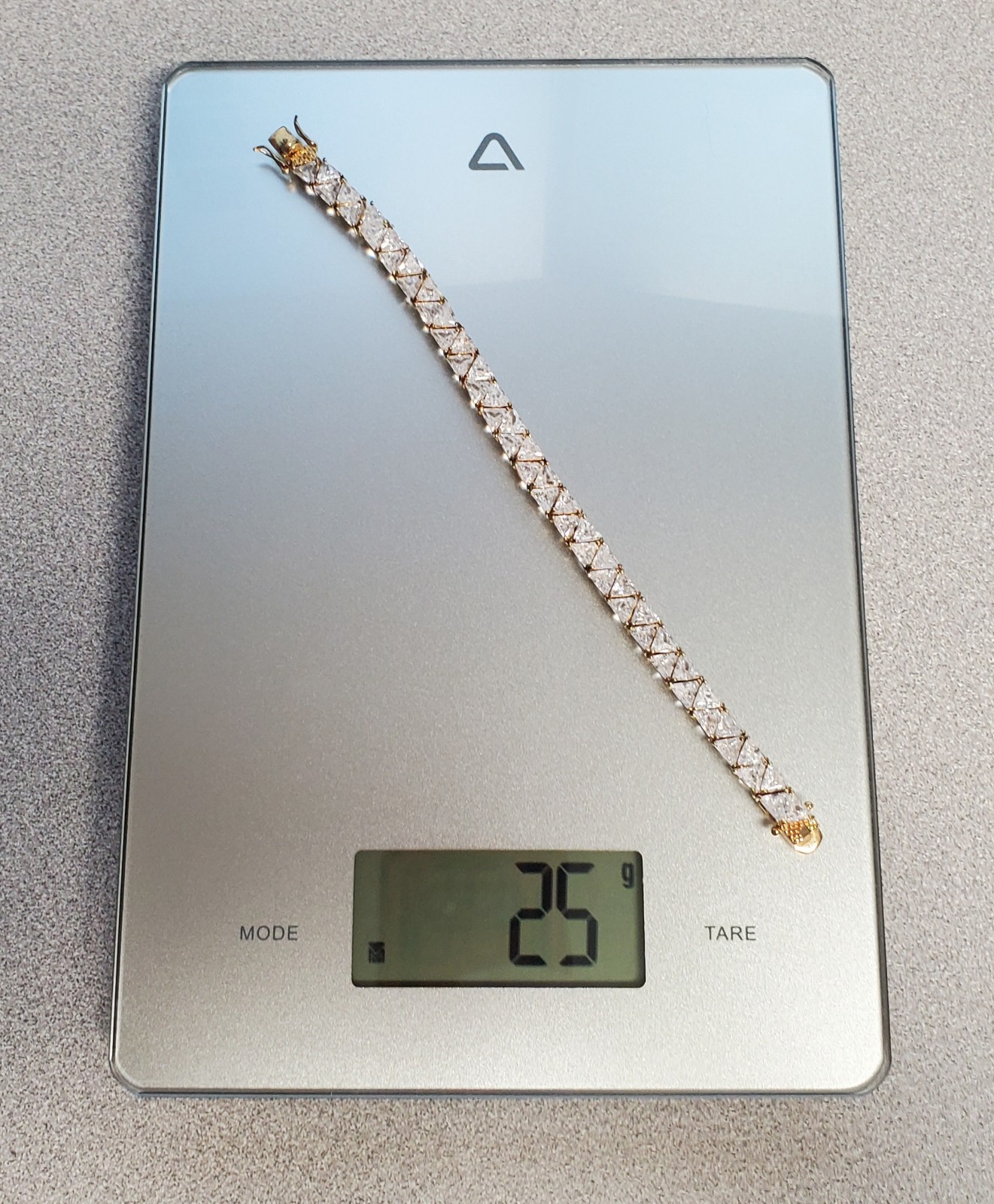 VTG 925 GL Trillion Cut Tennis Bracelet 7in Sterling Silver Vermeil 25gtw CZ