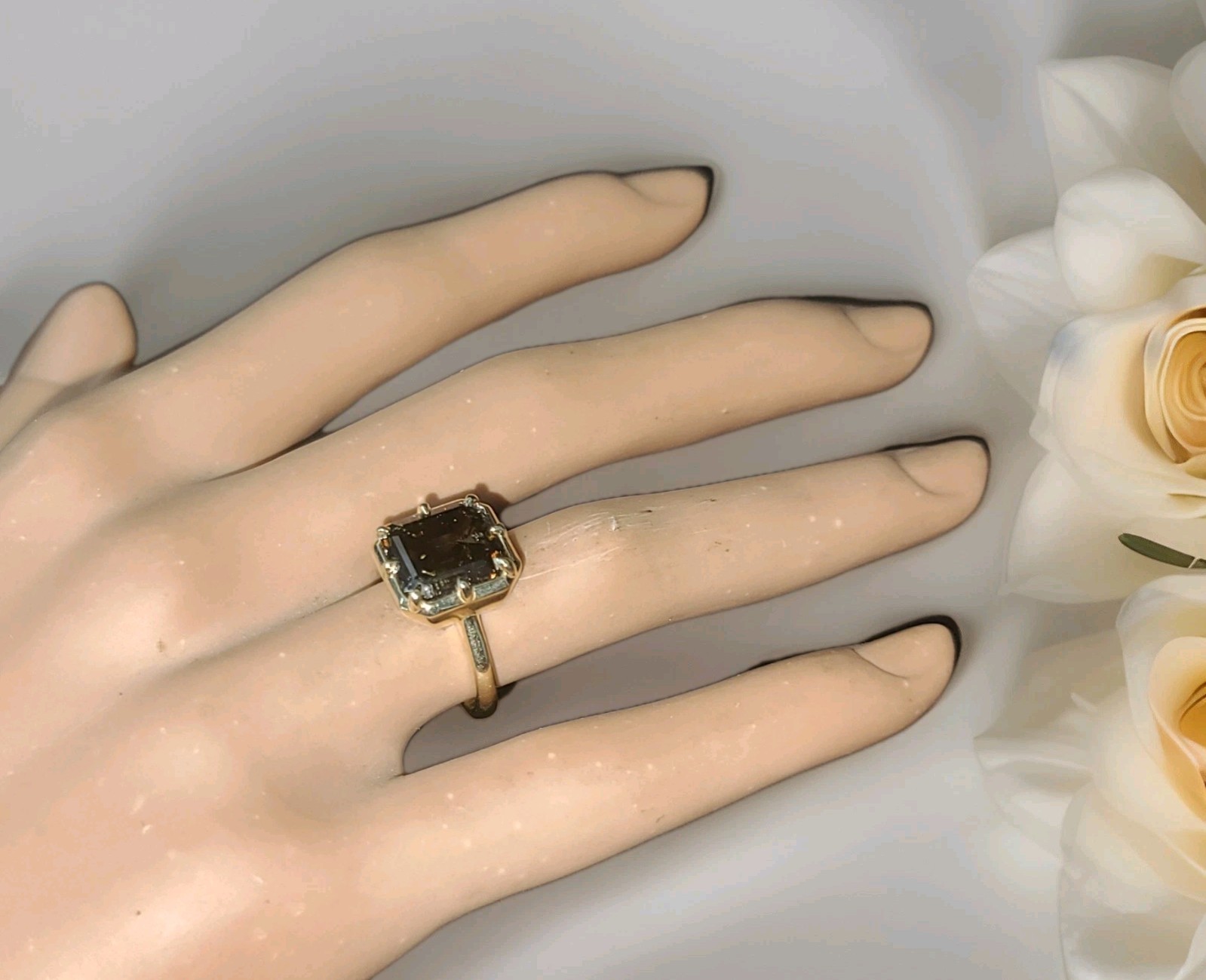14k Yellow Gold Engagement Ring 4.46ct.Natural Asscher Cut Champagne Diamond