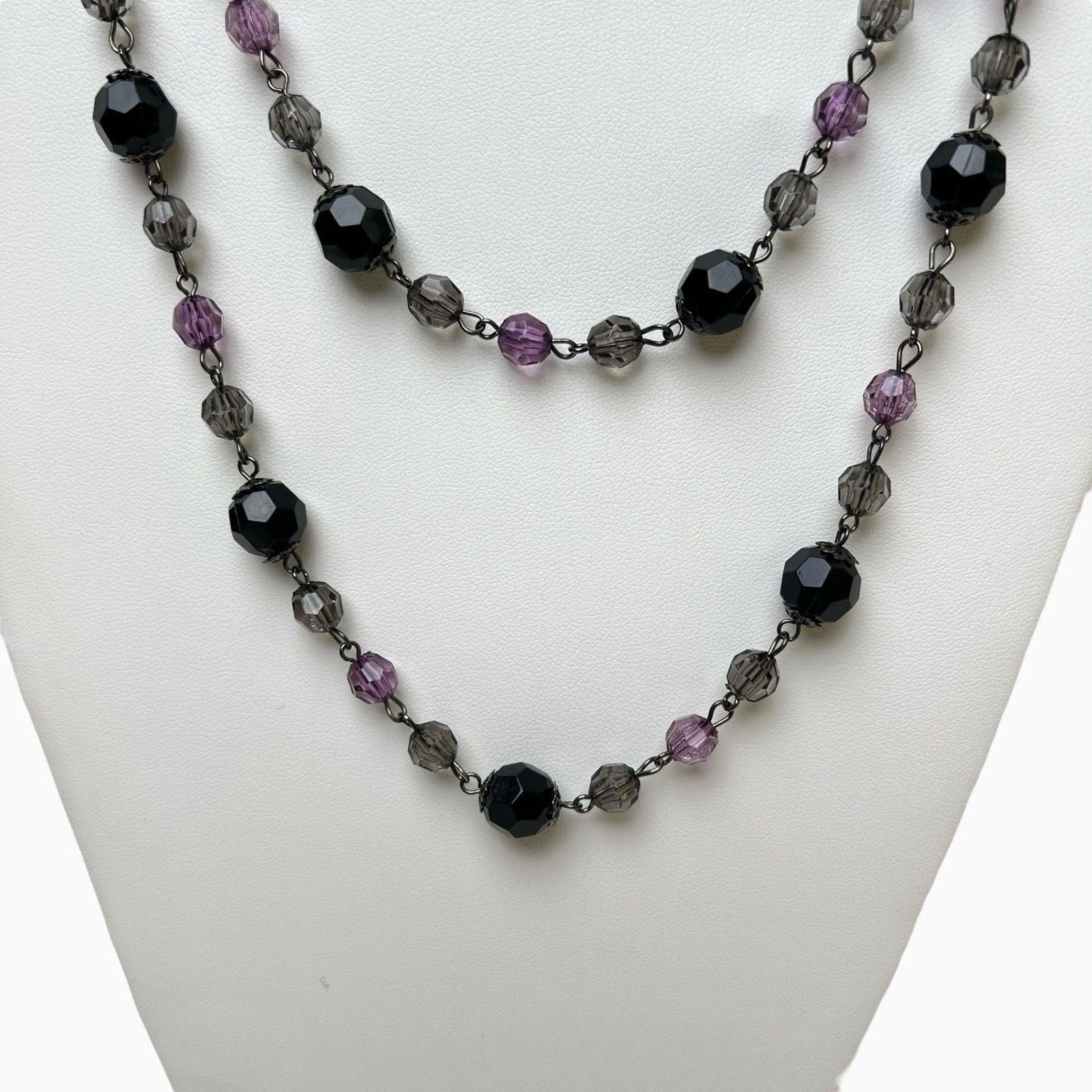 Rhinestone Necklaces Lot 2 Translucent Purple Black Faceted Sparkly Beaded Long