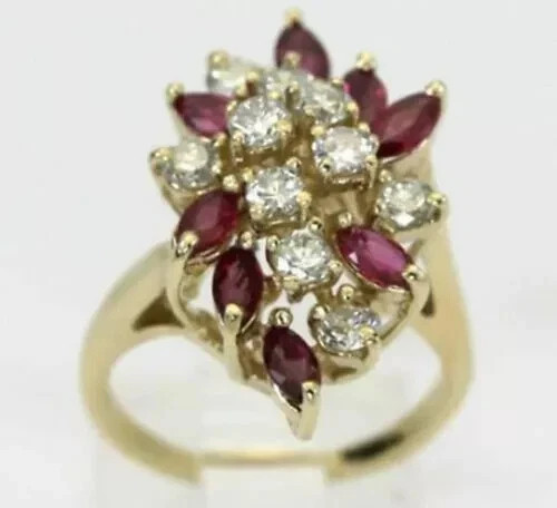 3.25Ct Art Deco Style Lab-Created Red Ruby Anniversary 14K Yellow Gold FN Ring